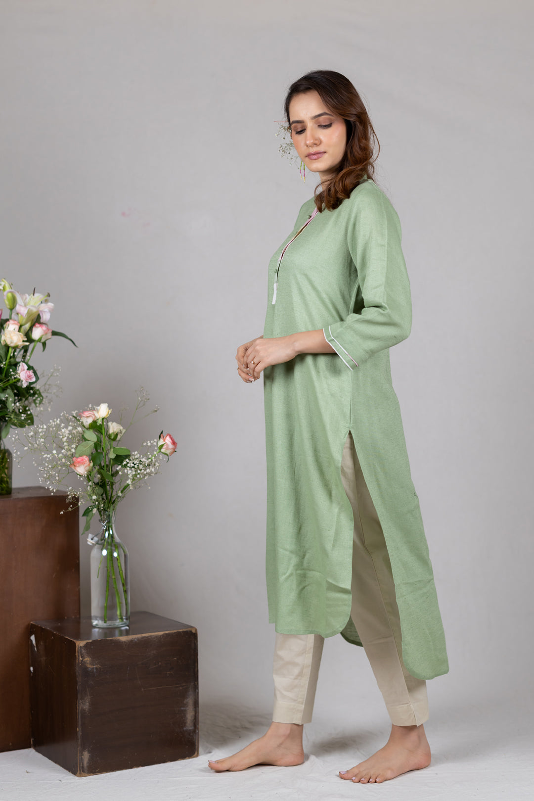 Cotton Kurta in Soft Green for Women - Sahaj