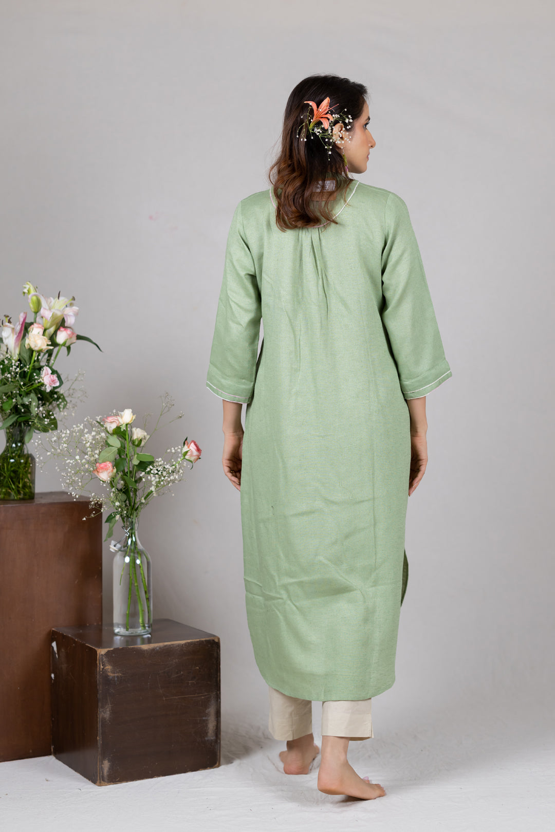 Cotton Kurta in Soft Green for Women - Sahaj