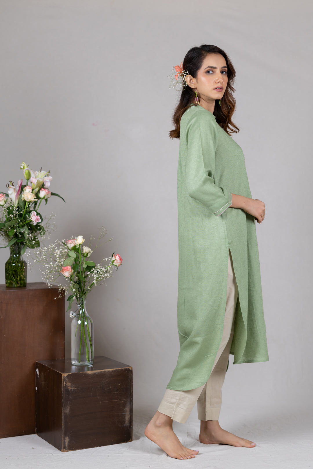 Cotton Kurta in Soft Green for Women - Sahaj