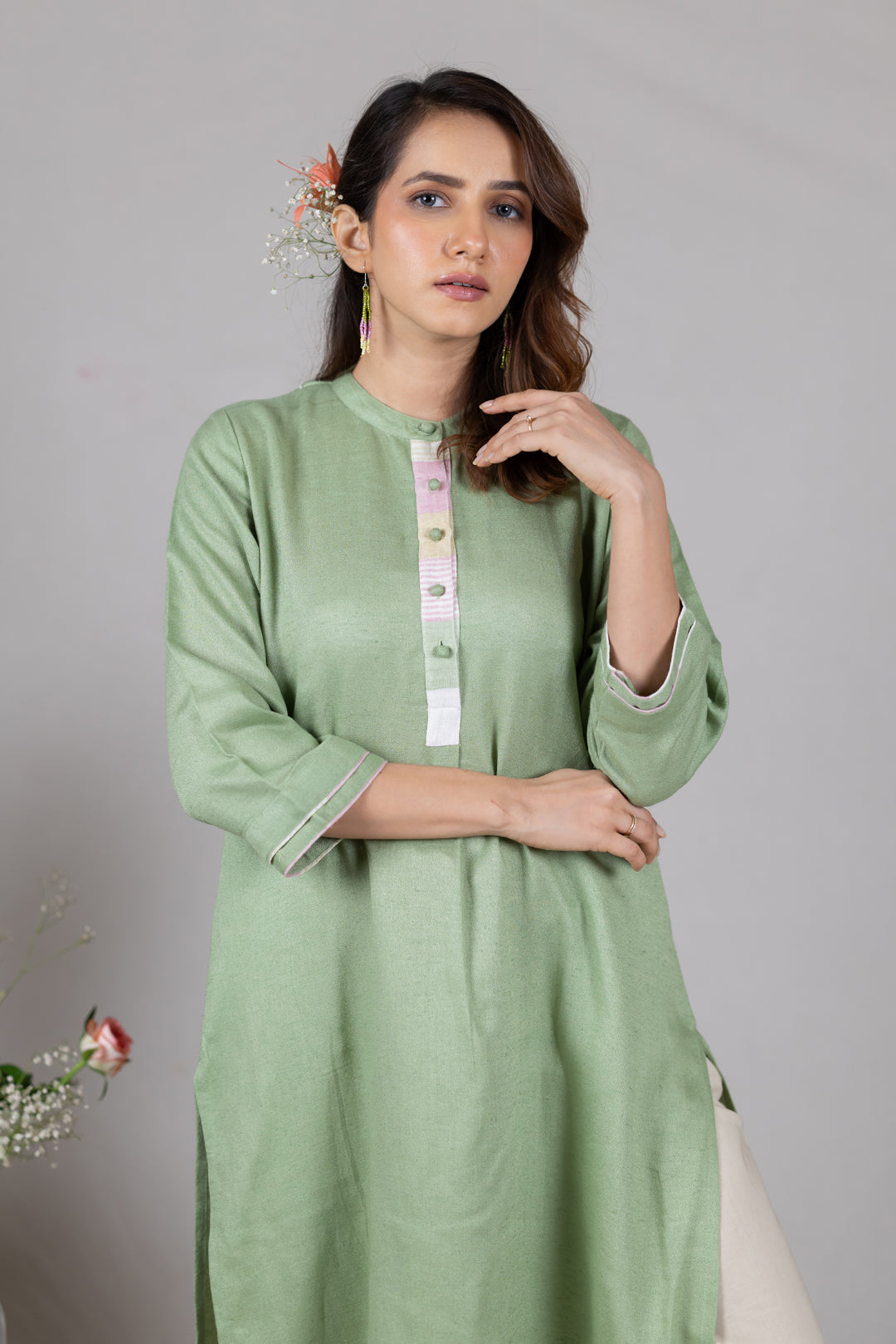 Cotton Kurta in Soft Green for Women - Sahaj