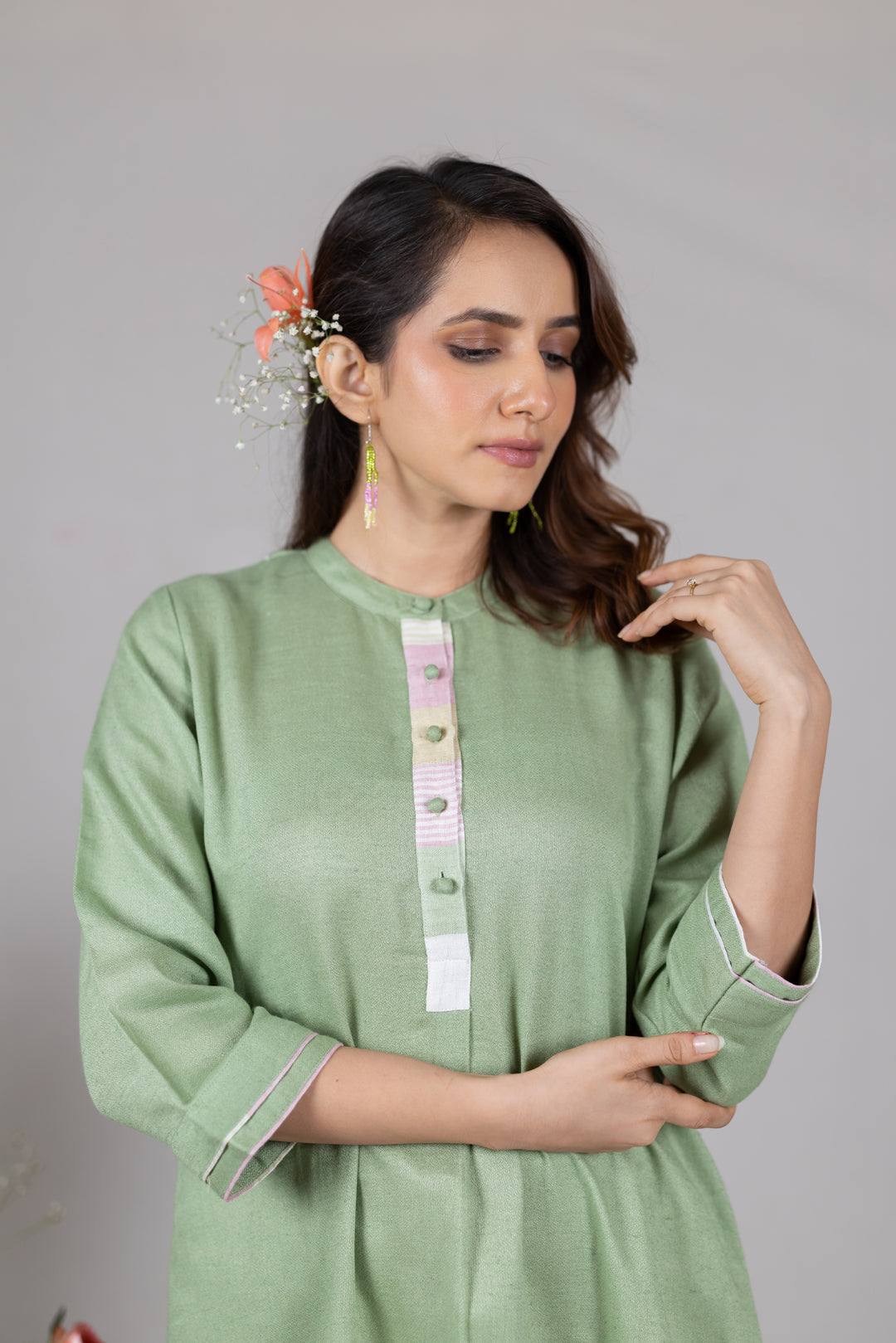 Cotton Kurta in Soft Green for Women - Sahaj