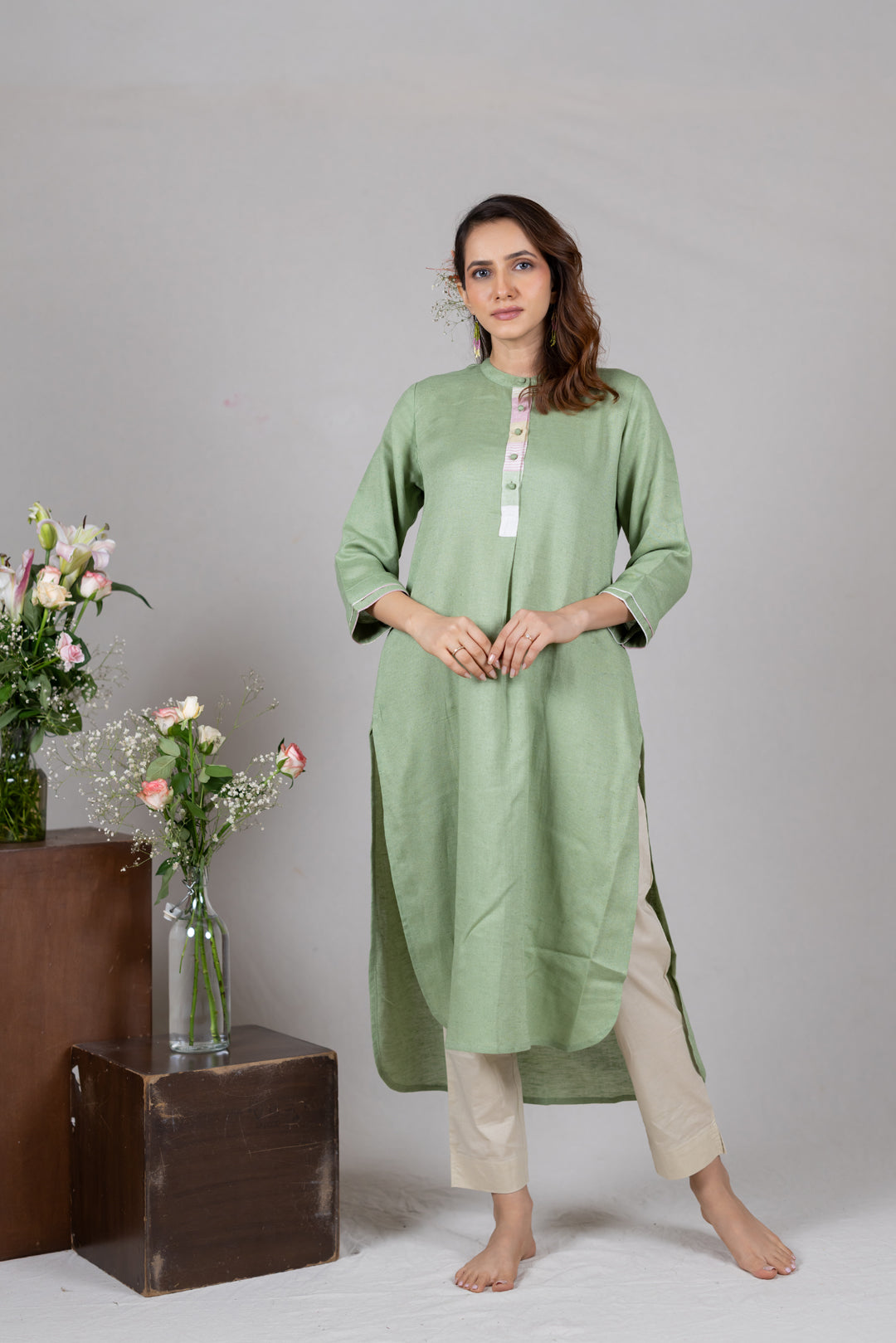 Cotton Kurta in Soft Green for Women - Sahaj
