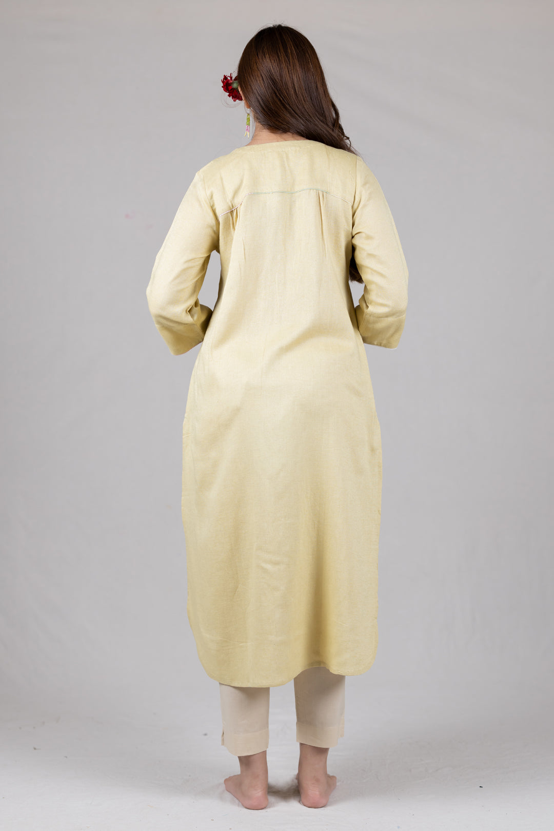 Cotton Kurta in Soft Yellow for Women - Sahaj