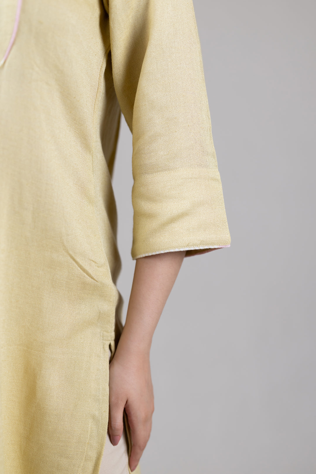 Cotton Kurta in Soft Yellow for Women - Sahaj
