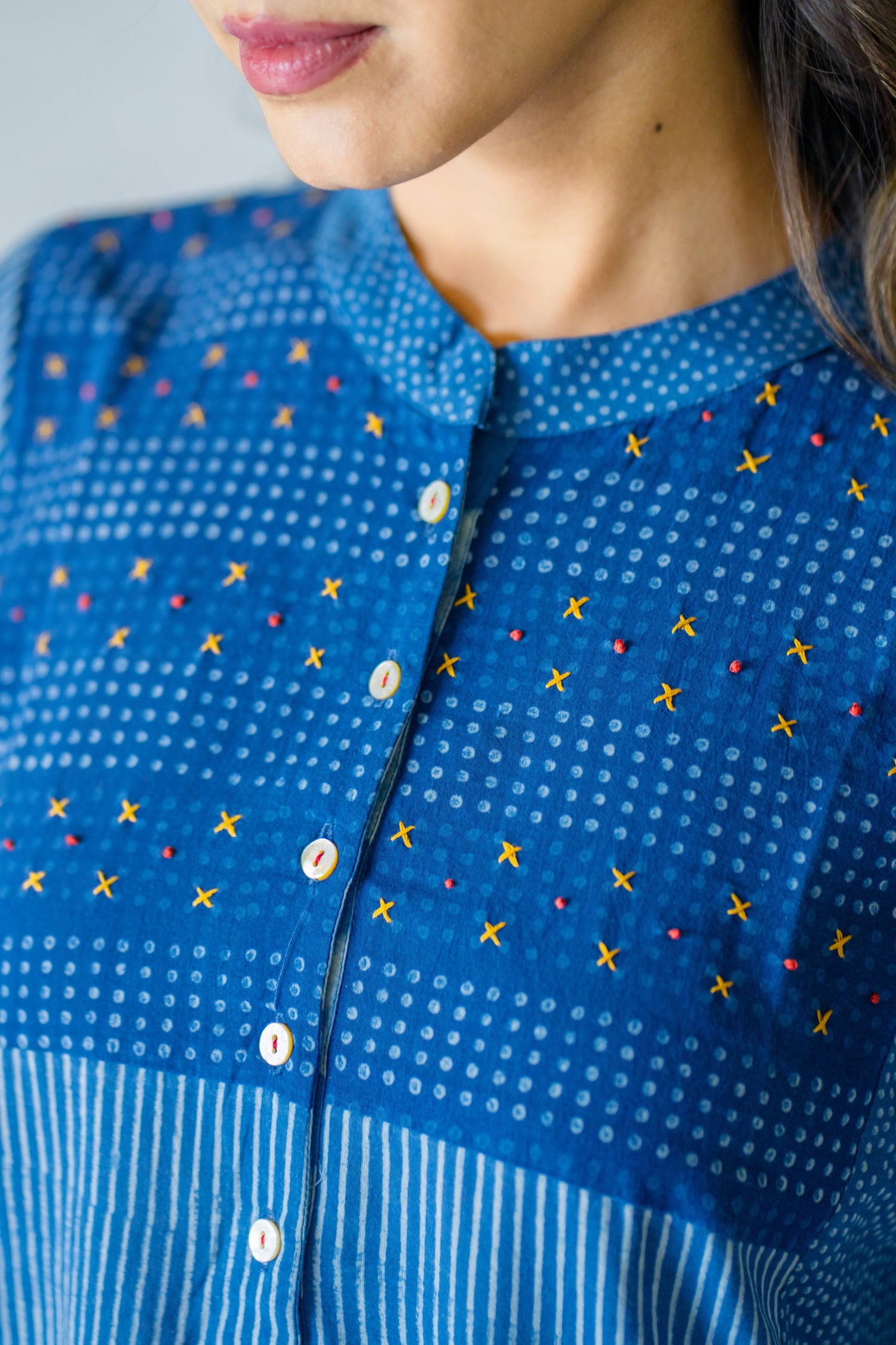 Indian Summer Indigo Dabu Cotton Kurta | Ray-ethnic