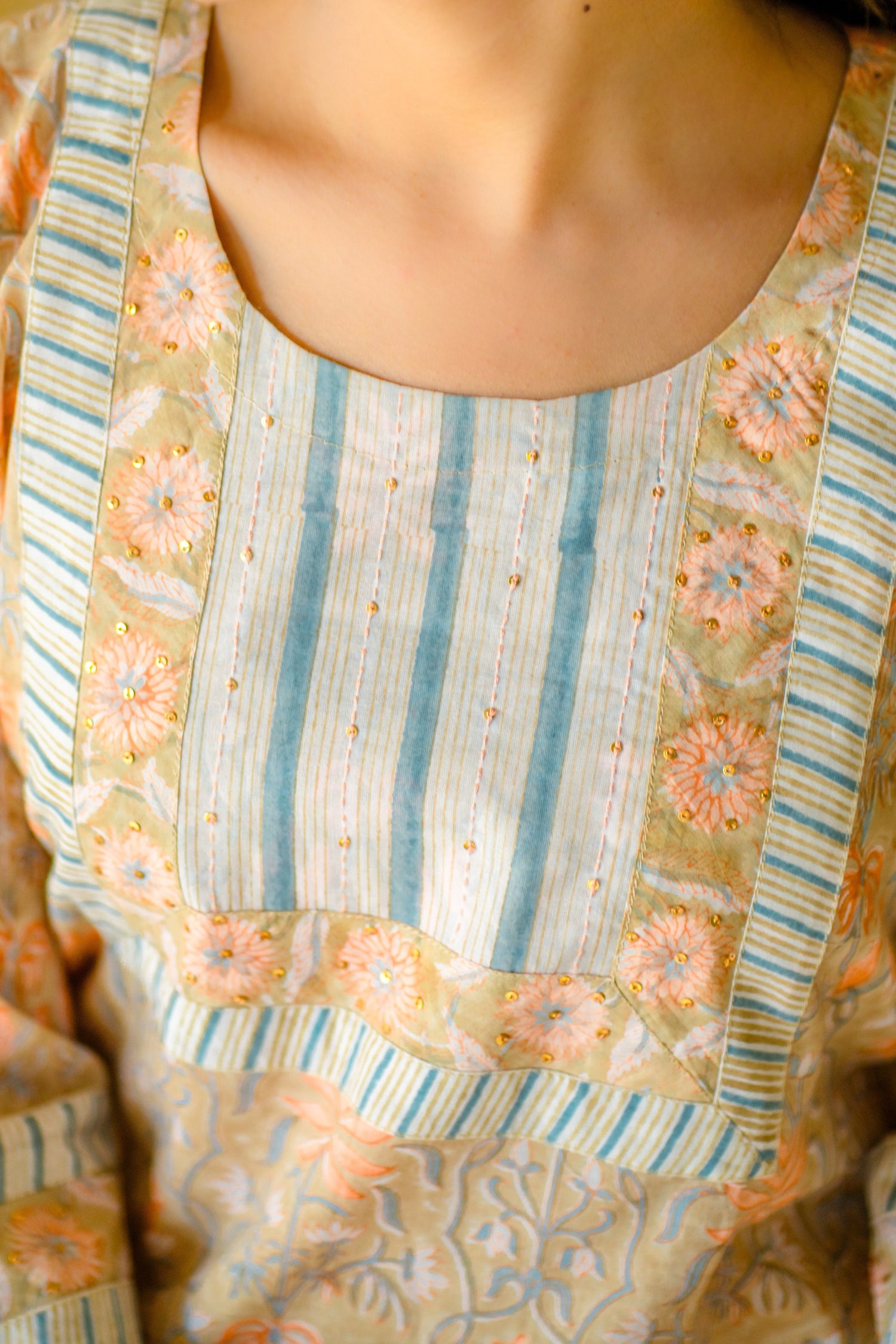 Indian Summer Beige Printed Cotton Set of 2 | Ray-ethnic