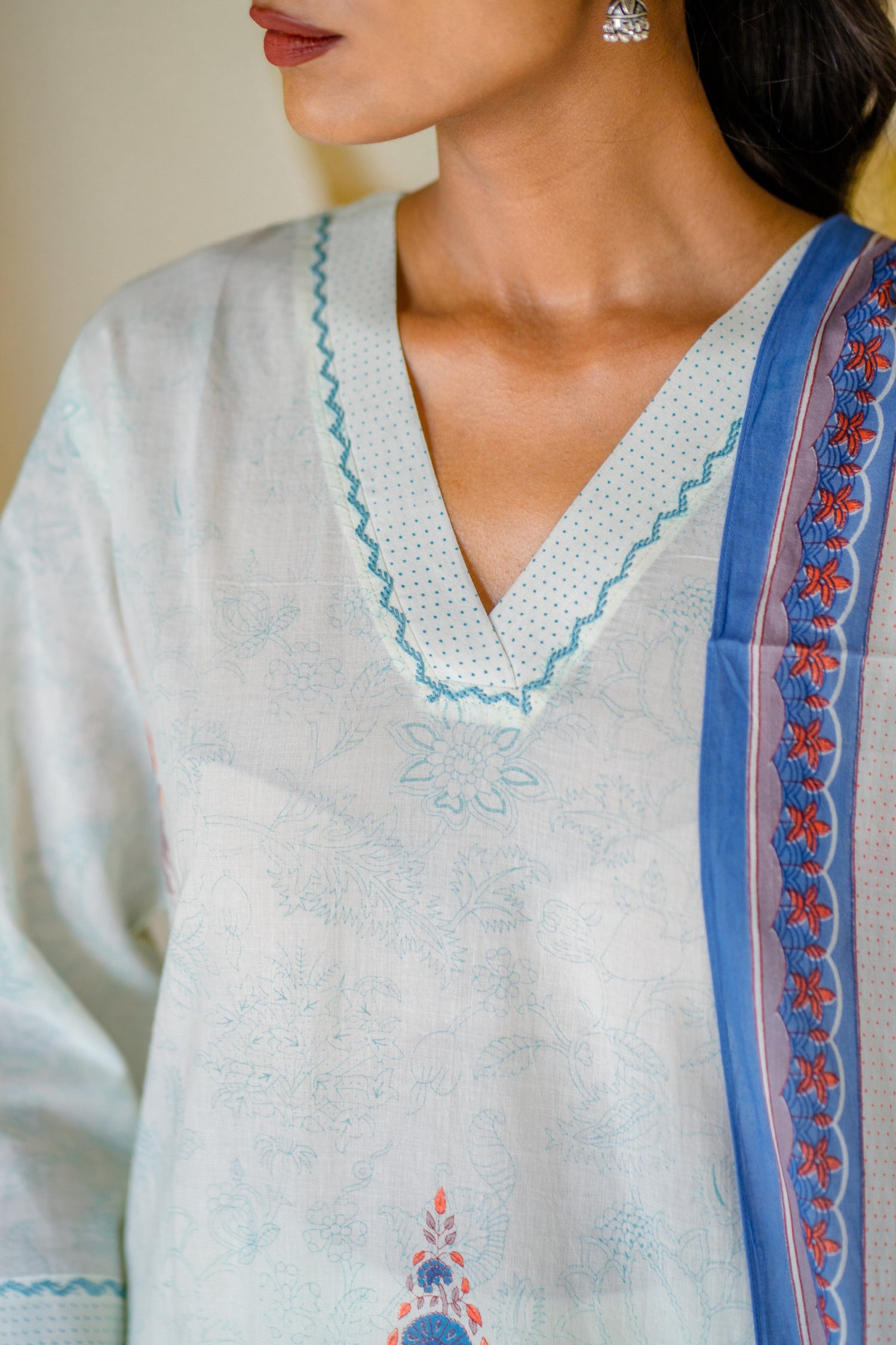 Indian Summer Blue Printed Mul Mul Set of 3 | Ray-ethnic