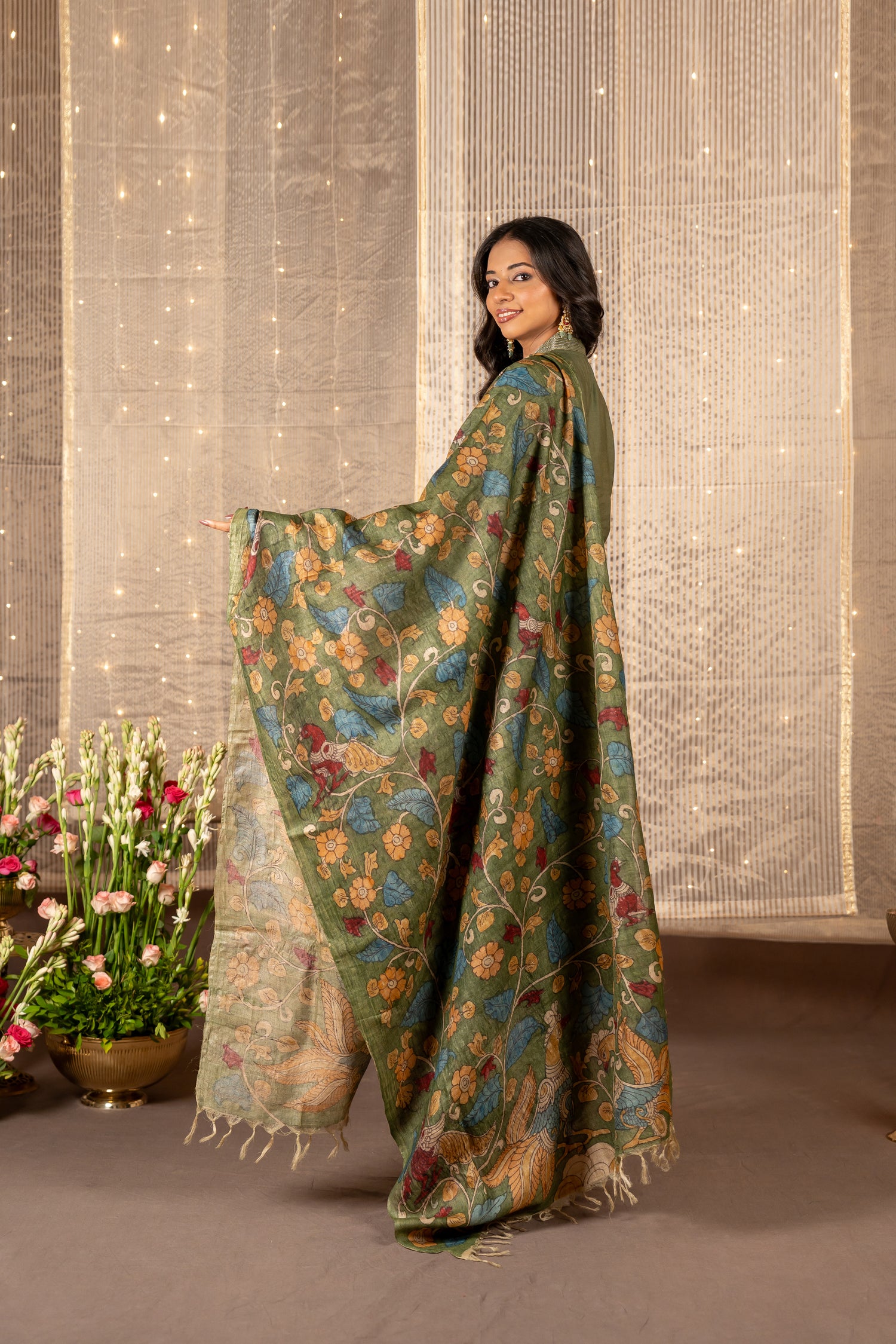 Ray Ethnic Ira - Dusty Green Silk Tissue Kurta Set of 2