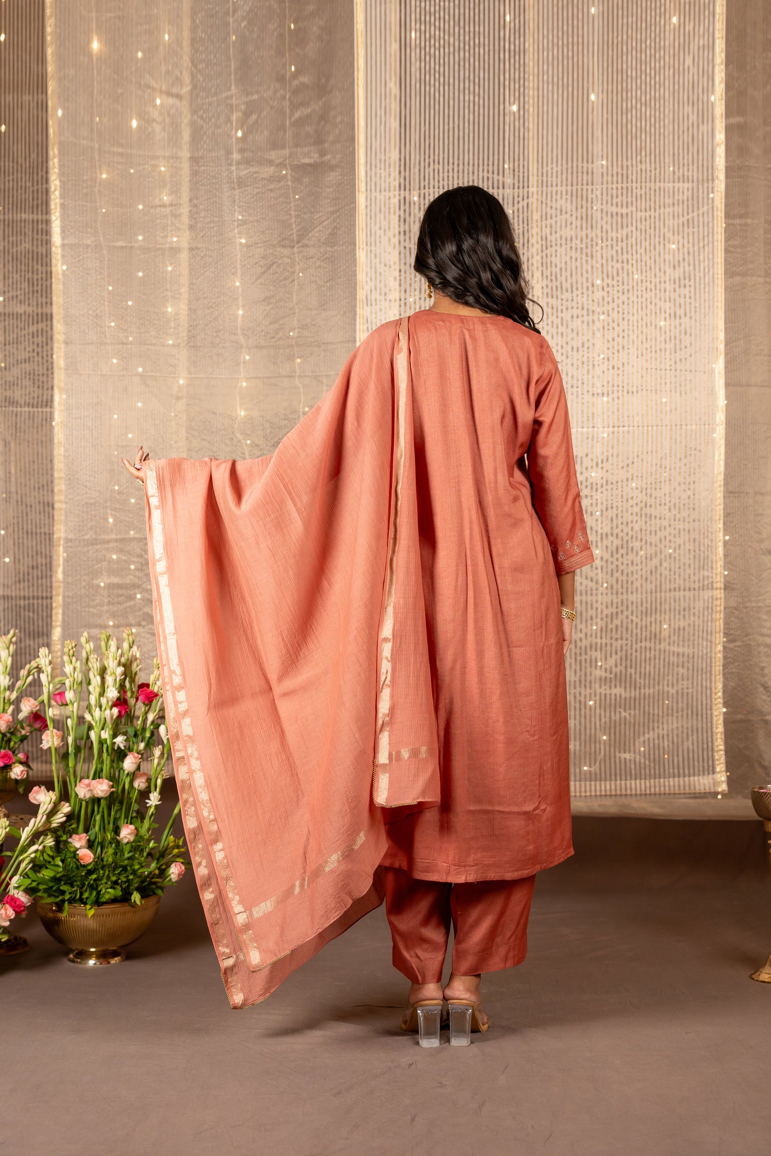 Ray Ethnic The Ira Rust Brown Cotton Silk Set of Three with Hand Embroidery