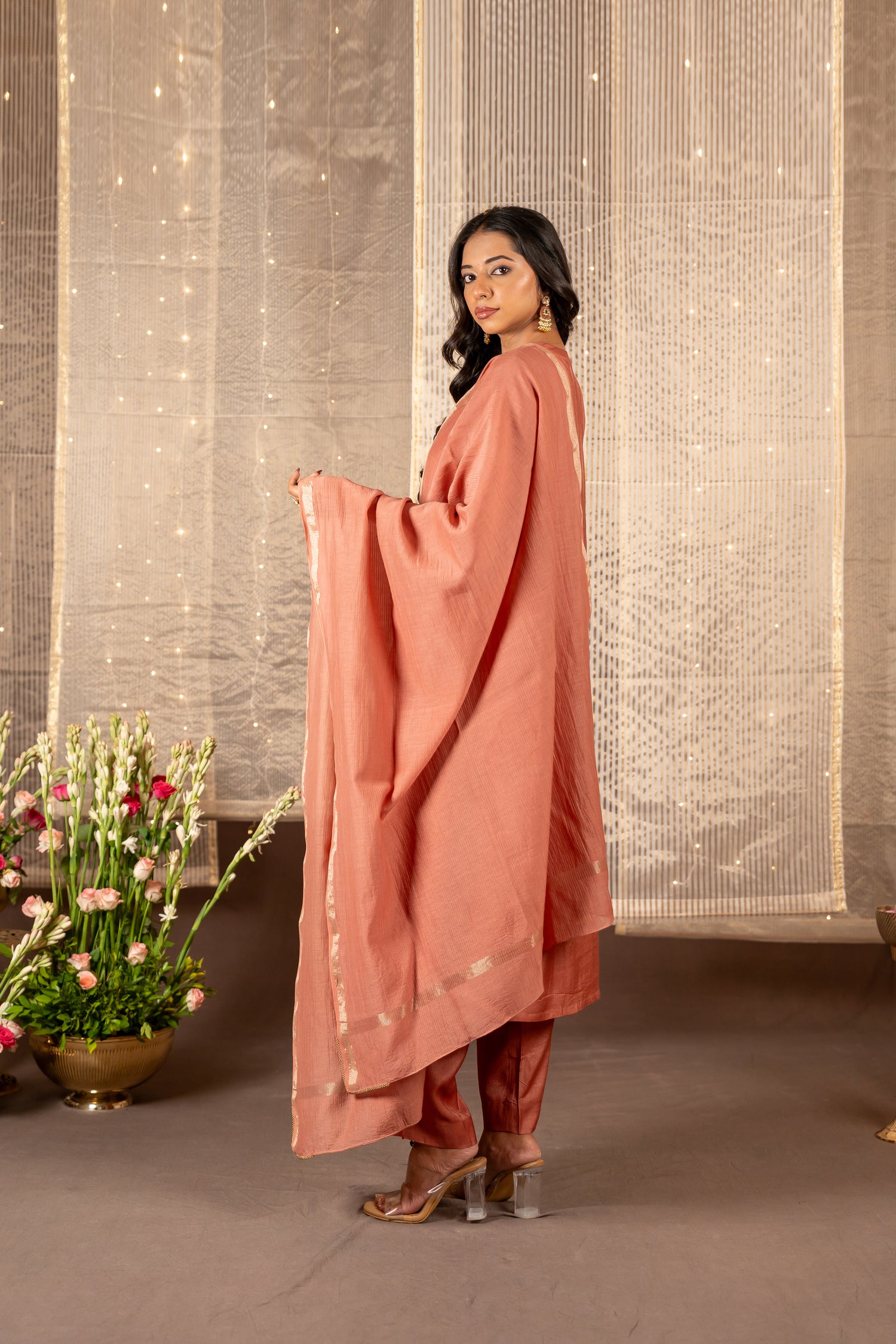 Ray Ethnic The Ira Rust Brown Cotton Silk Set of Three with Hand Embroidery