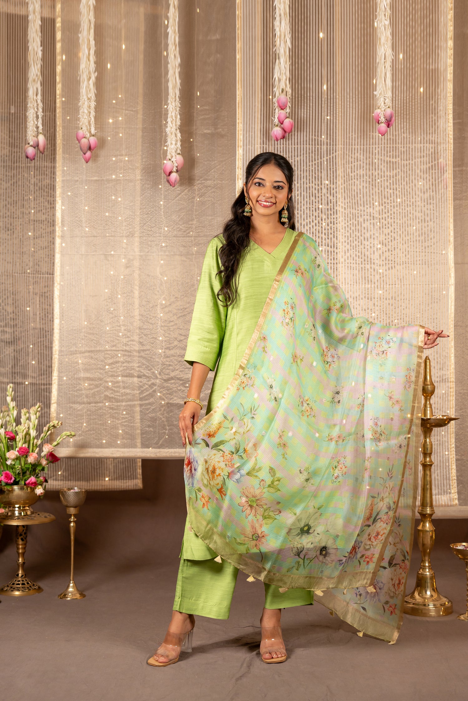 Ray Ethnic The Ira Set of Three in Cotton Silk Slub Kurta & Pant with Kota Silk Dupatta