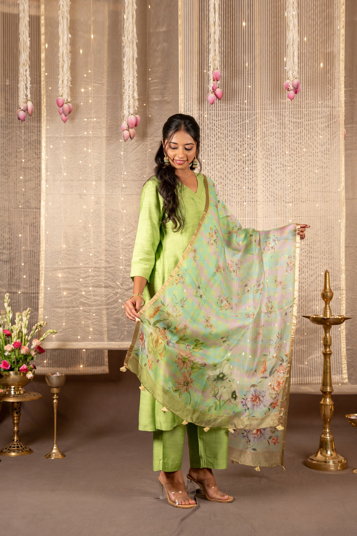 Ray Ethnic The Ira Set of Three in Cotton Silk Slub Kurta & Pant with Kota Silk Dupatta
