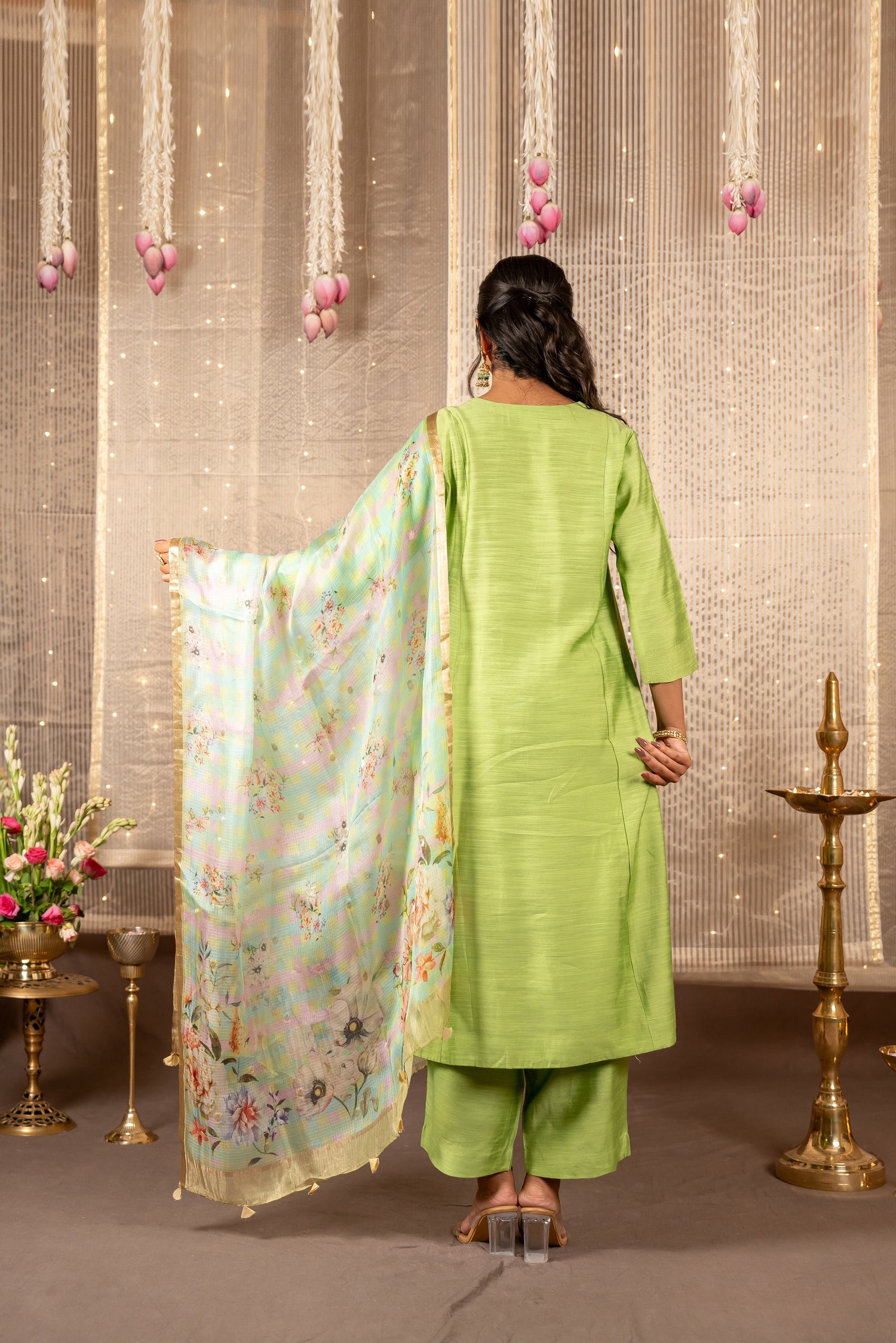 Ray Ethnic The Ira Set of Three in Cotton Silk Slub Kurta & Pant with Kota Silk Dupatta