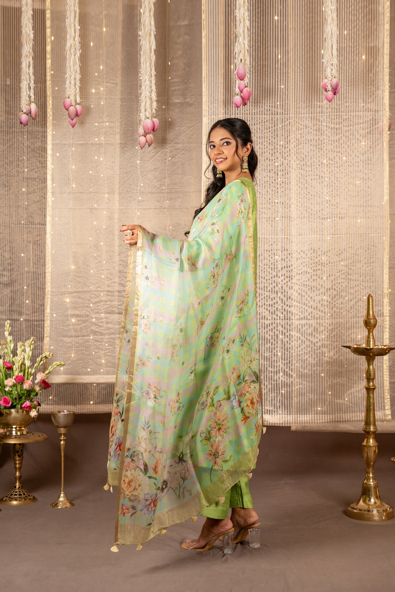 Ray Ethnic The Ira Set of Three in Cotton Silk Slub Kurta & Pant with Kota Silk Dupatta