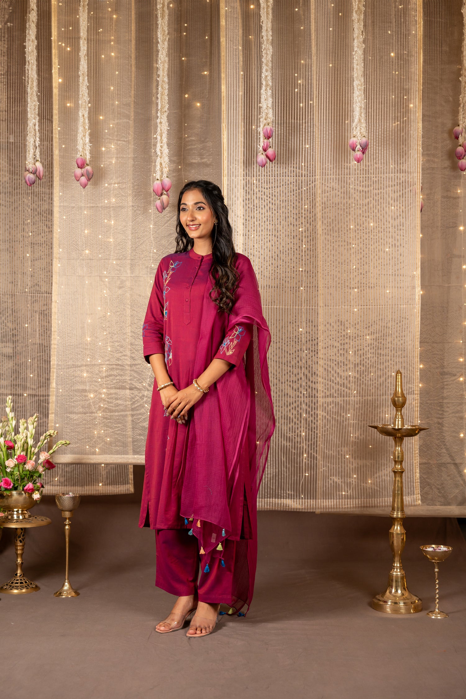 Ray Ethnic The Ira Magenta Cotton Set of Two with Hand Embroidery