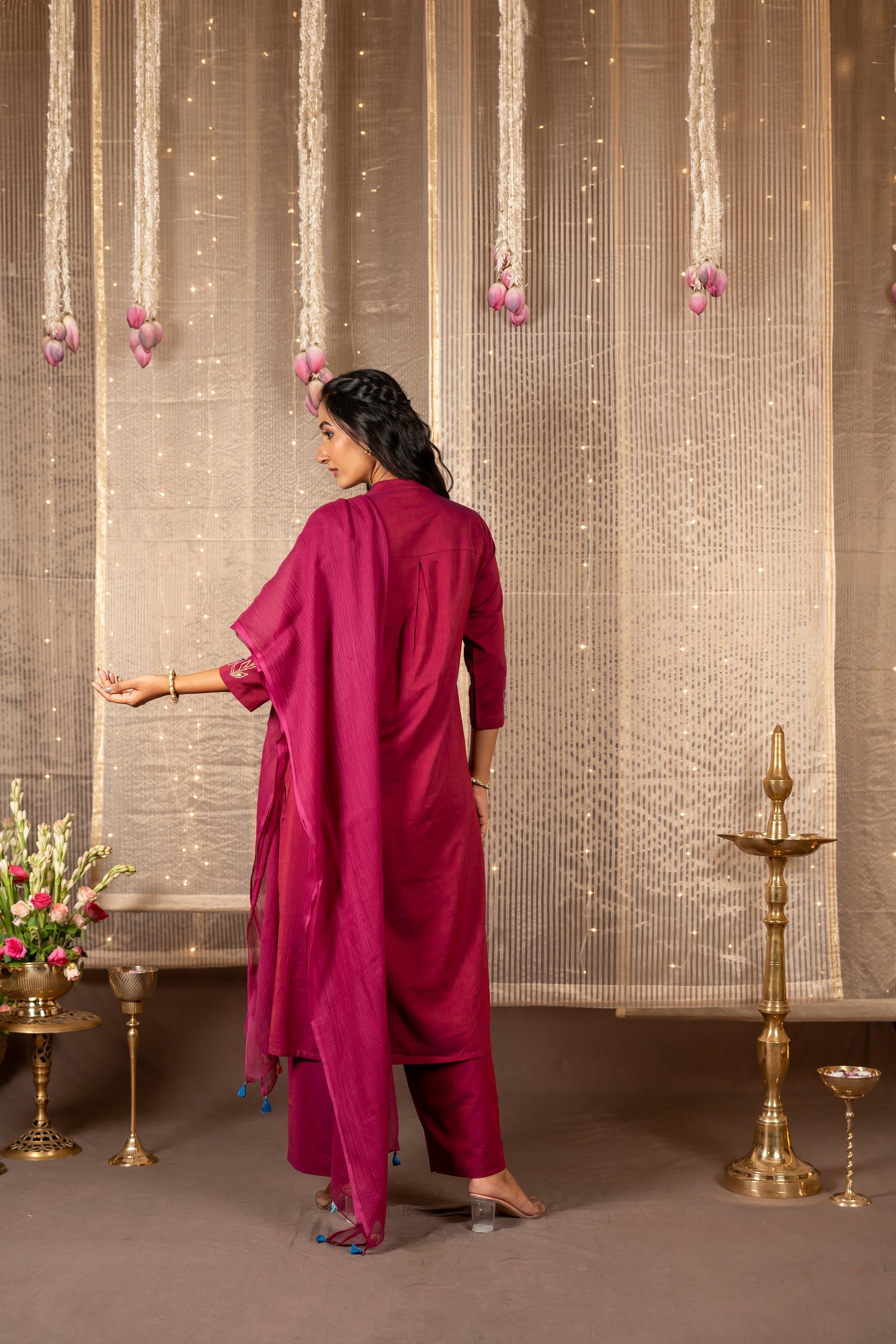 Ray Ethnic The Ira Magenta Cotton Set of Two with Hand Embroidery