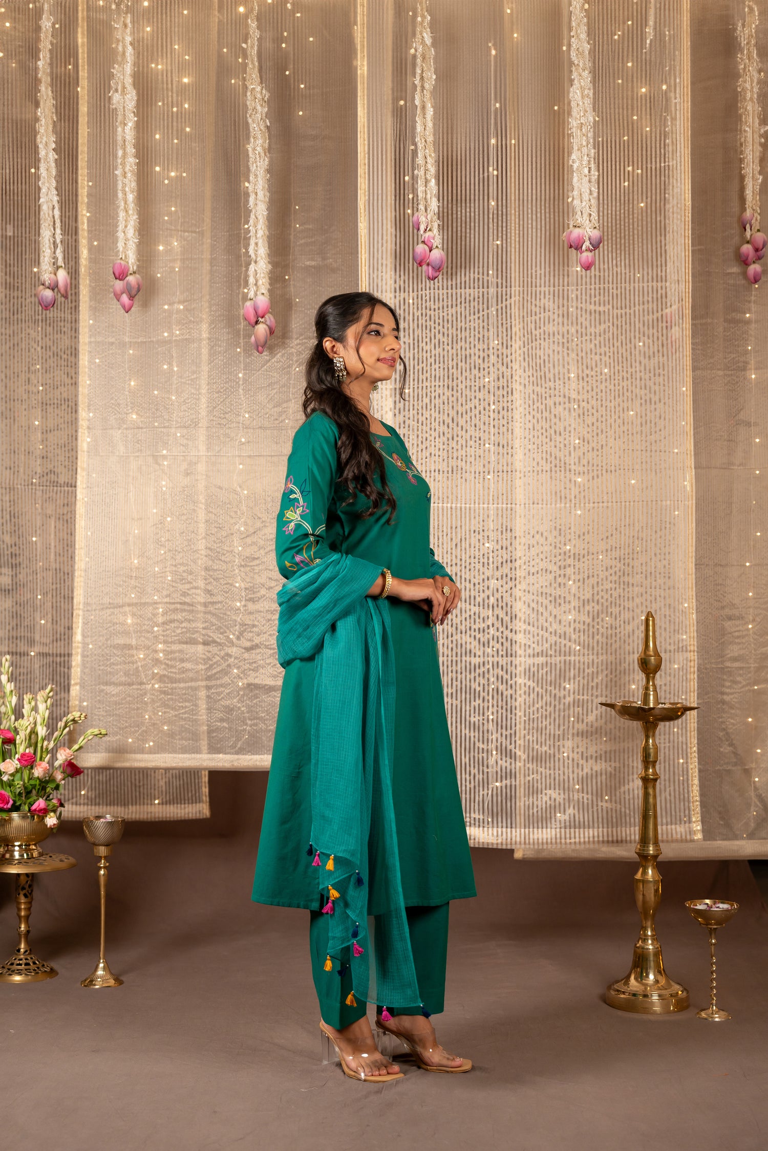 Ray Ethnic The Ira Green Cotton Set of Two with Hand Embroidery