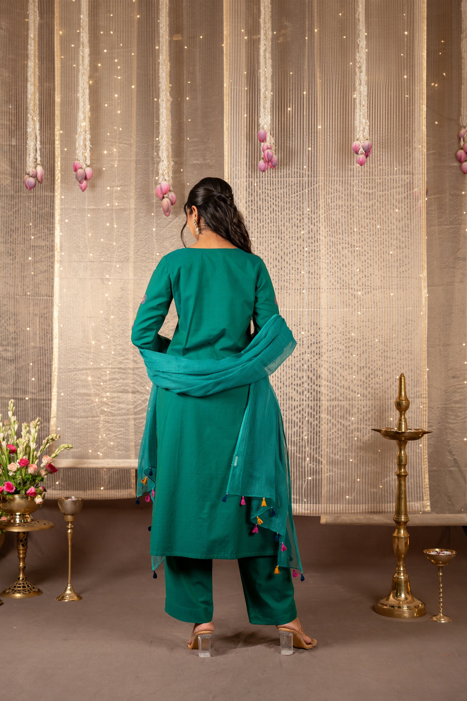 Ray Ethnic The Ira Green Cotton Set of Two with Hand Embroidery