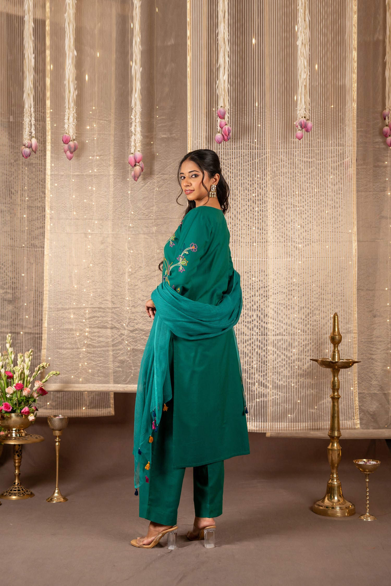 Ray Ethnic The Ira Green Cotton Set of Two with Hand Embroidery