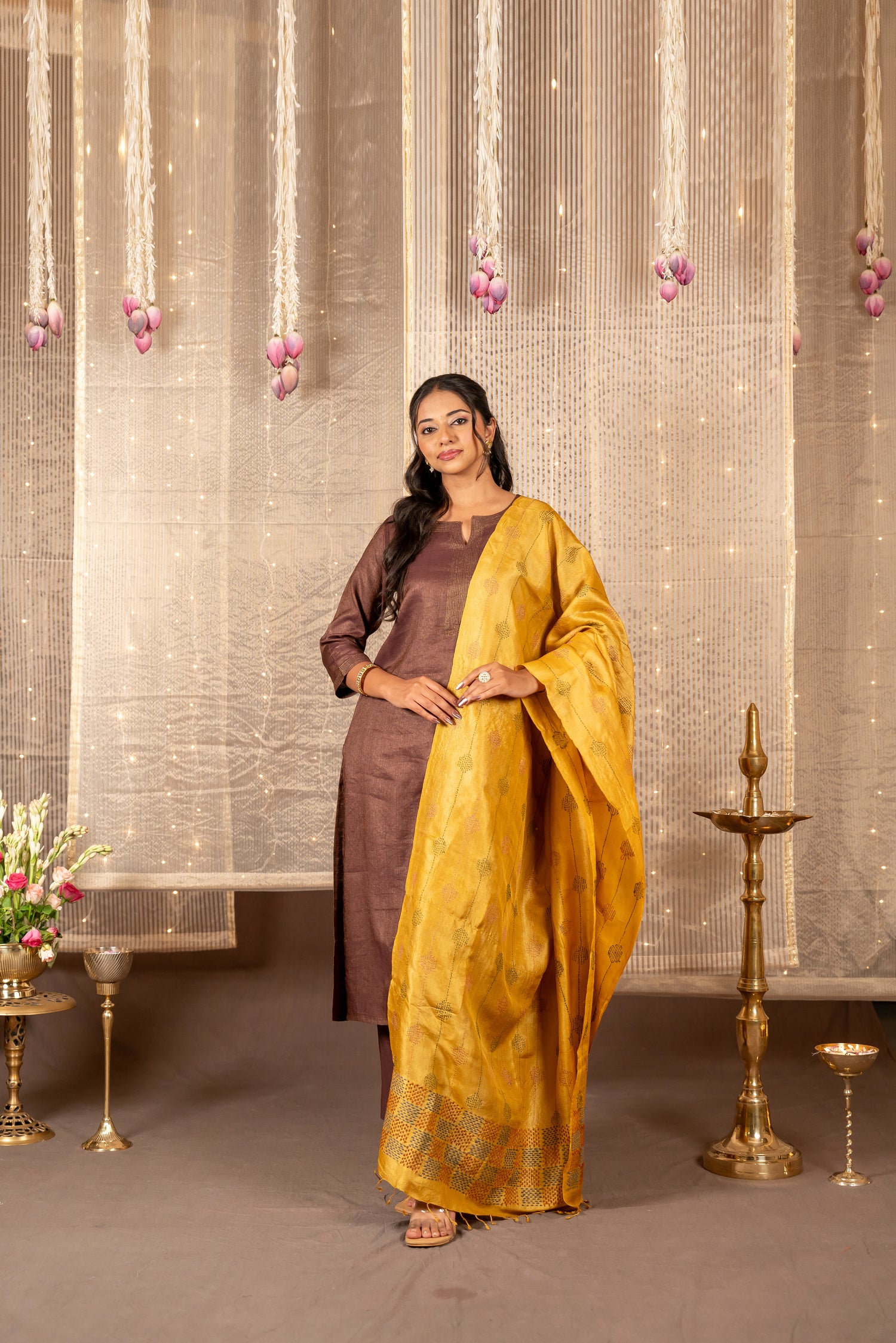 Ira Yellow Tasar Silk Dupatta | Ray Ethnic