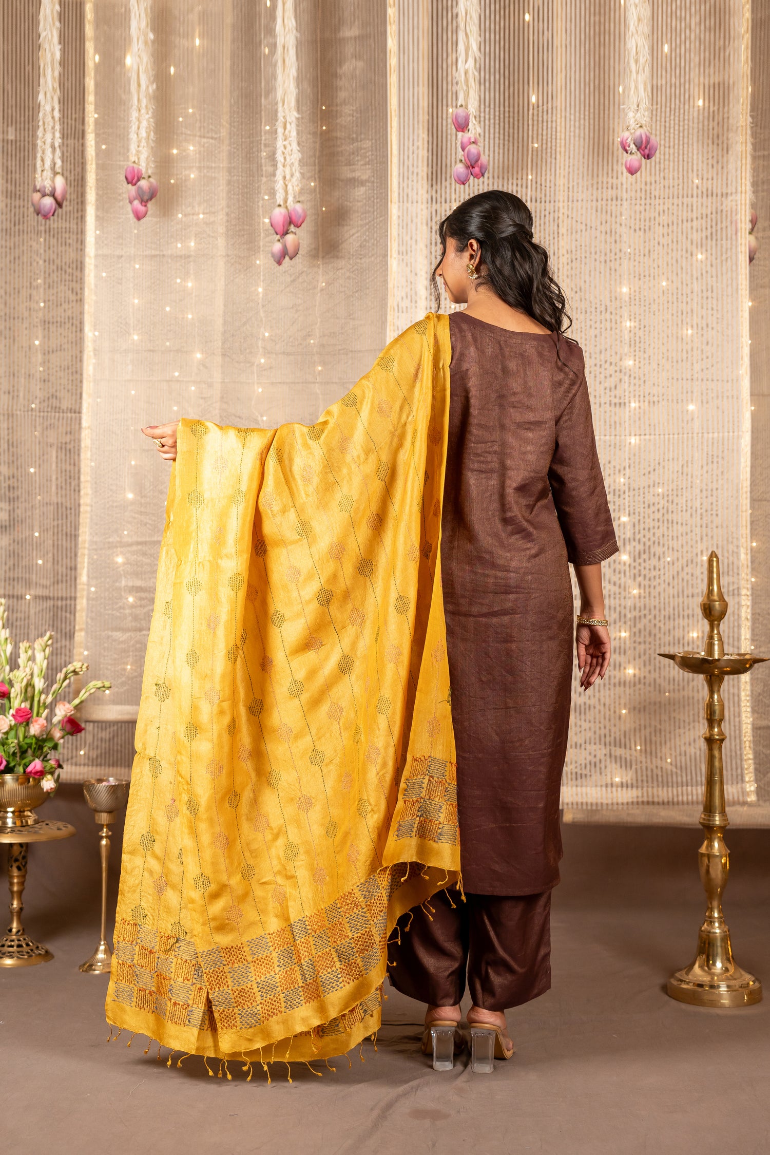 Ira Yellow Tasar Silk Dupatta | Ray Ethnic