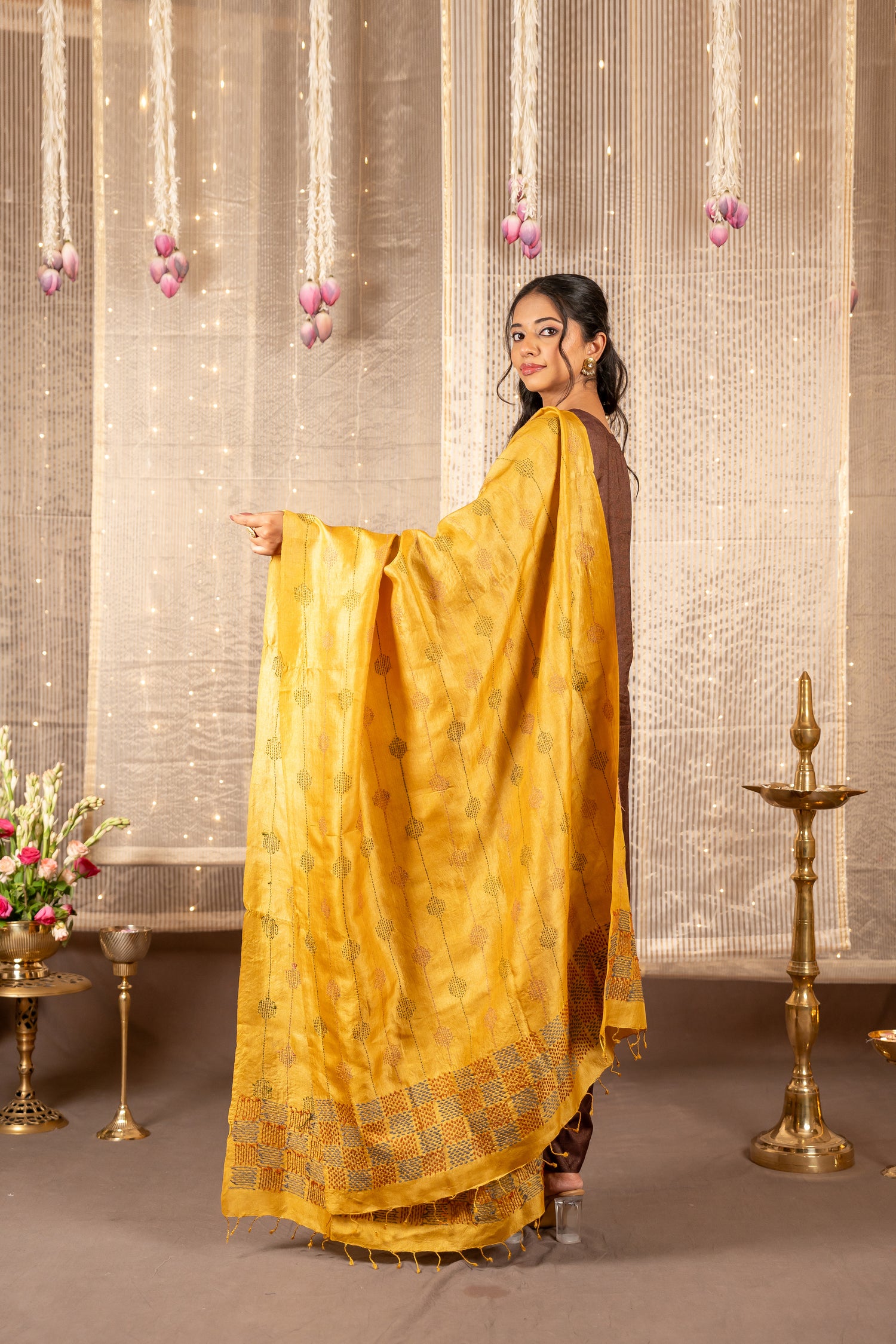 Ira Yellow Tasar Silk Dupatta | Ray Ethnic