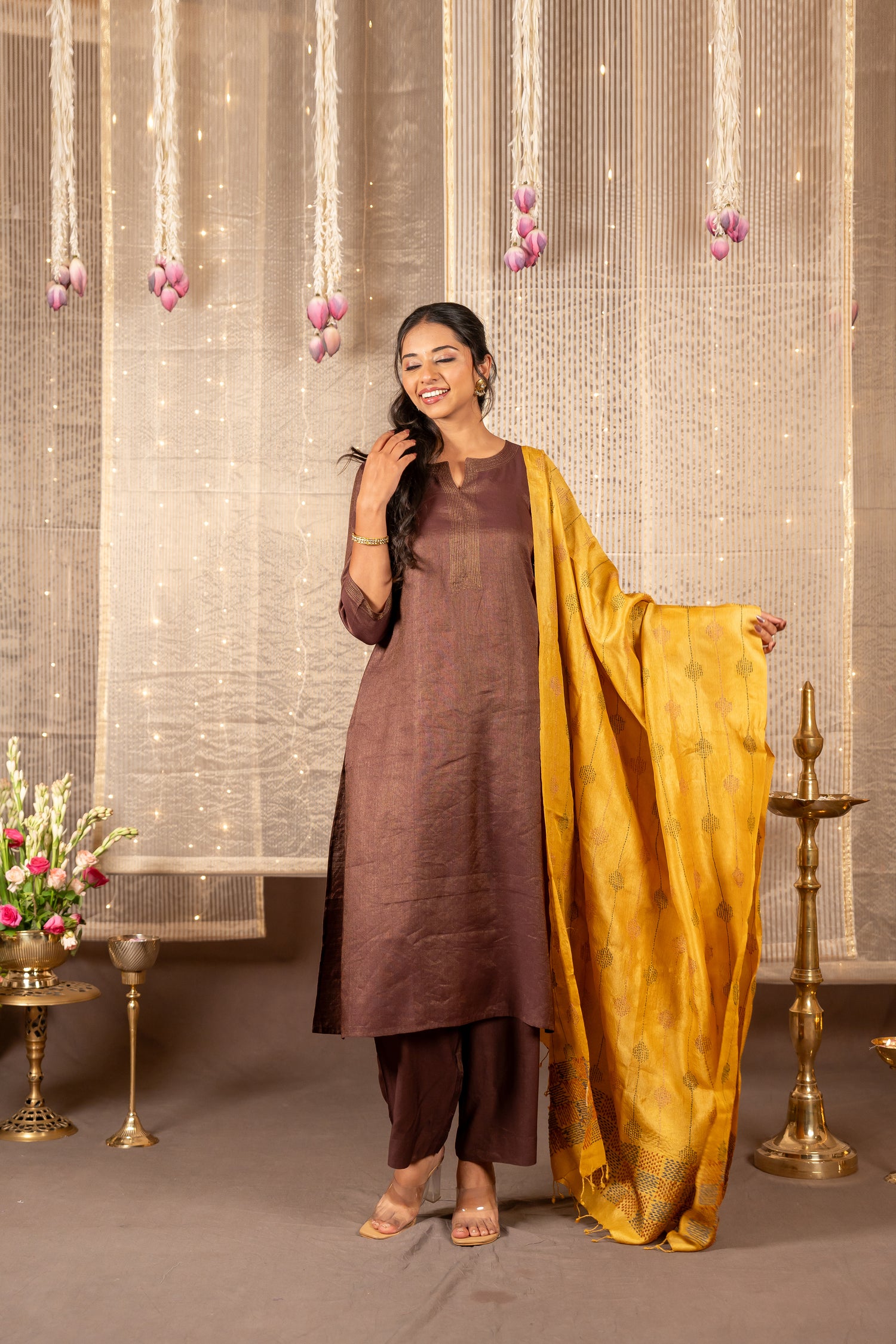 Ira Yellow Tasar Silk Dupatta | Ray Ethnic