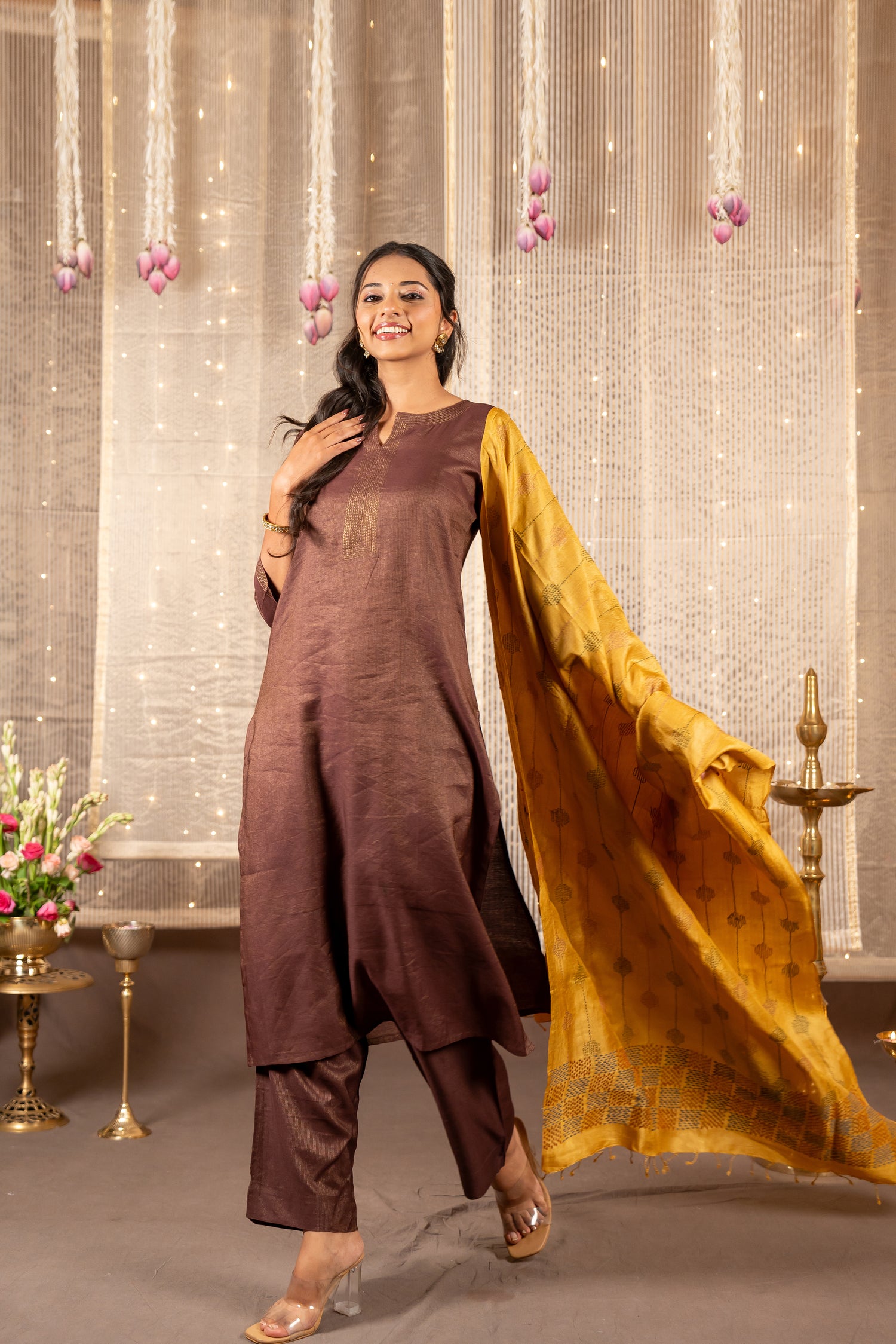 Ira Yellow Tasar Silk Dupatta | Ray Ethnic