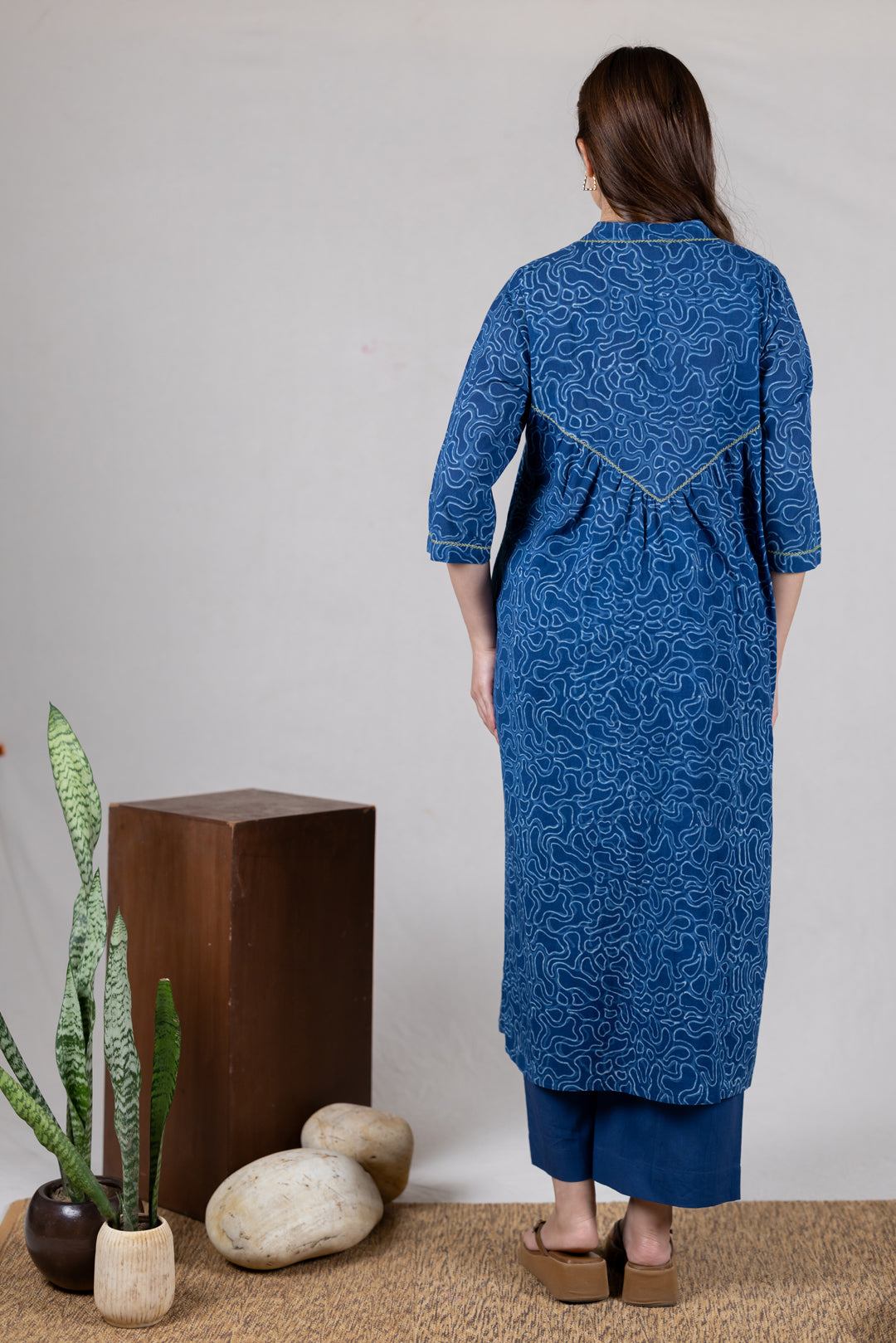 Dabu Cotton Block Print Kurta in Indigo - Kai