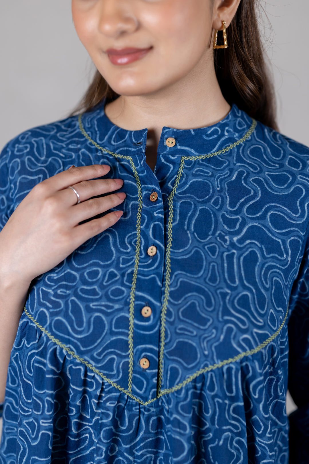 Dabu Cotton Block Print Kurta in Indigo - Kai