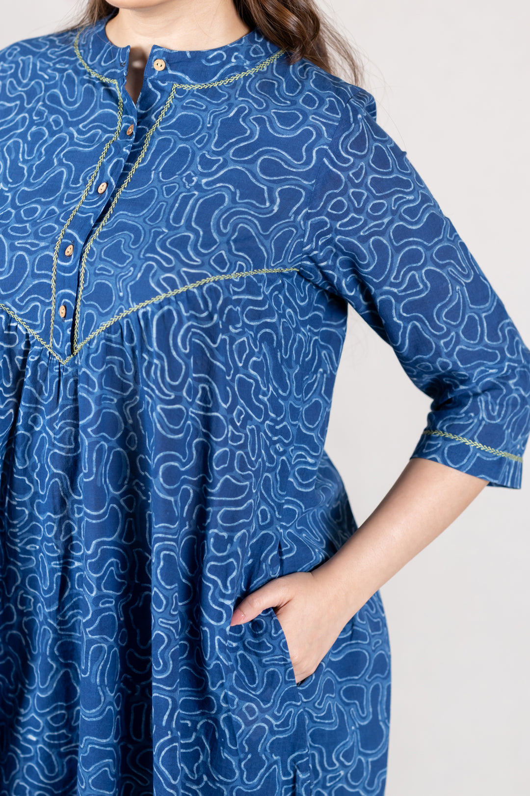 Dabu Cotton Block Print Kurta in Indigo - Kai