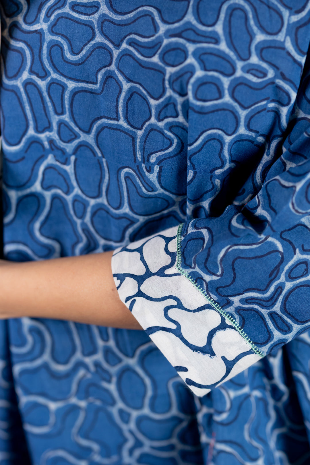 Dabu Block Print V-Neck A-Line Dress with Pockets - Kai