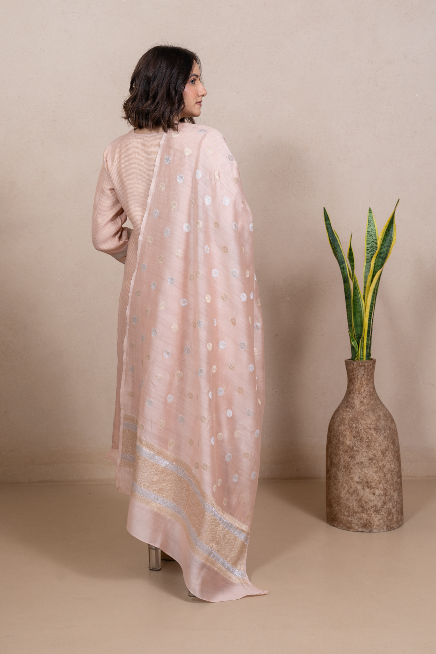 Raysham Pink Embroidered Tissue Silk Set of 2 | Ray-ethnic