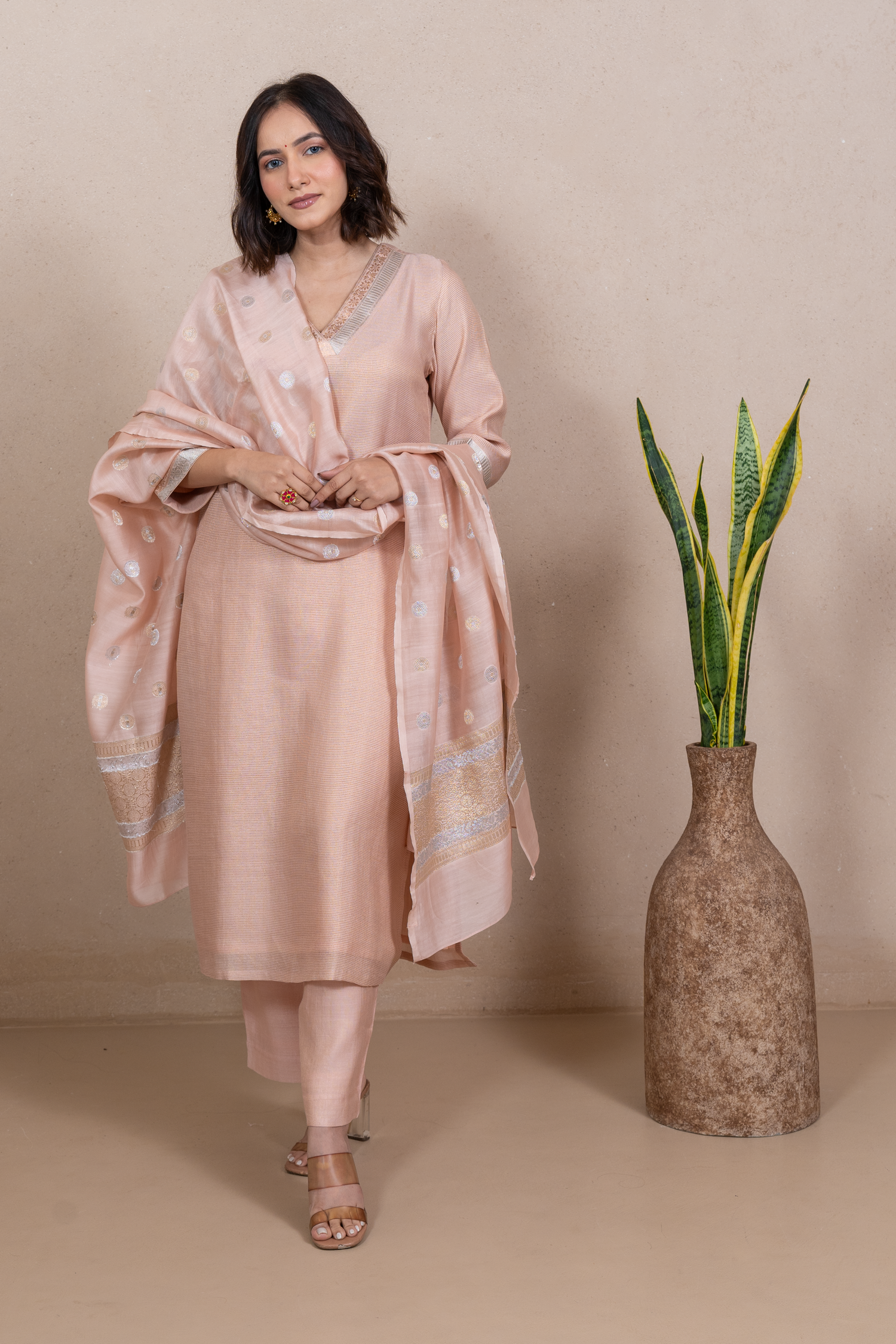 Raysham Pink Embroidered Tissue Silk Set of 2 | Ray-ethnic