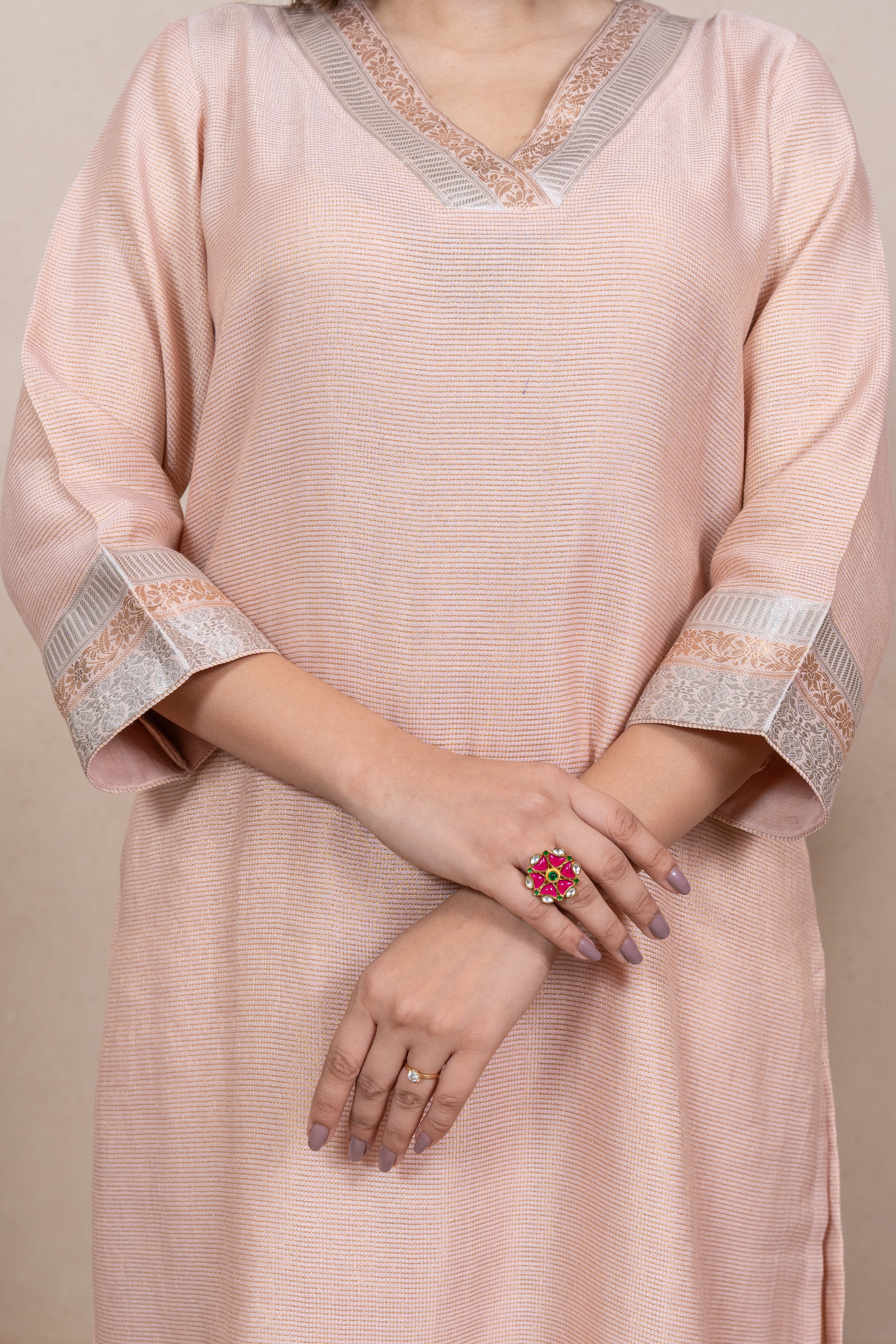 Raysham Pink Embroidered Tissue Silk Set of 2 | Ray-ethnic