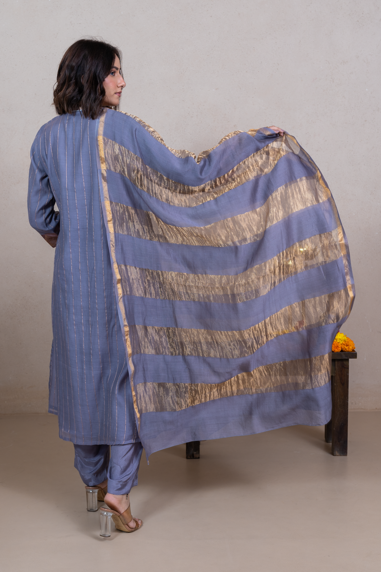 Raysham Lavender Banaras Chanderi Silk Set of 3 | Ray-ethnic