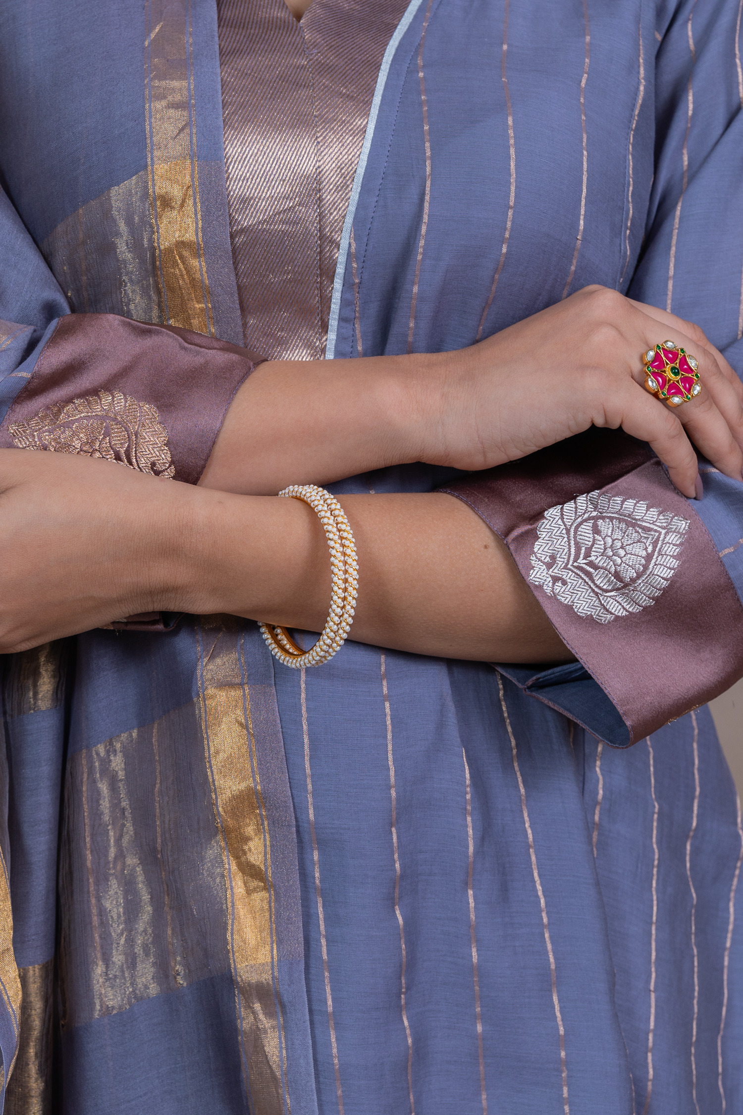 Raysham Lavender Banaras Chanderi Silk Set of 3 | Ray-ethnic