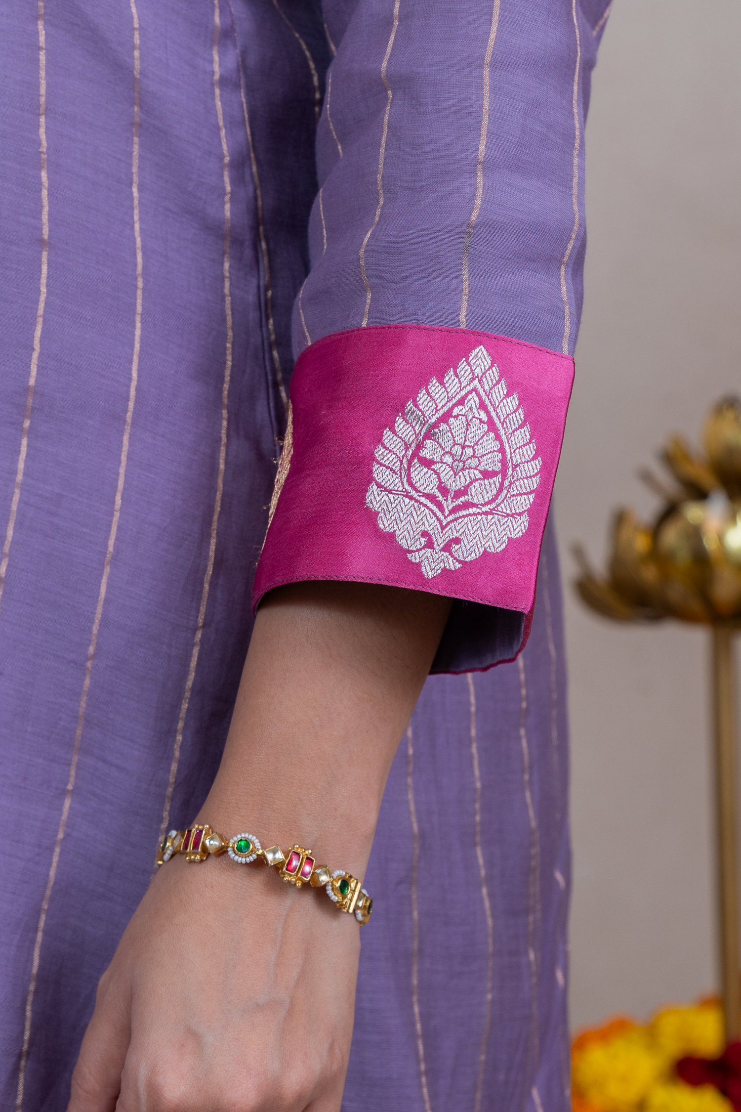 Raysham Lavender Banarasi Chanderi Silk Set of 3 | Ray-ethnic