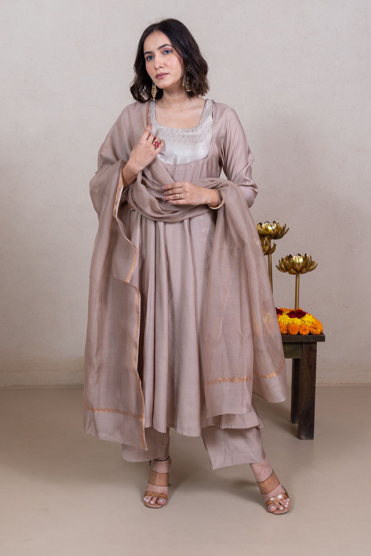 Raysham Light Peach Plain Cotton Silk Set of 3 | Ray-ethnic