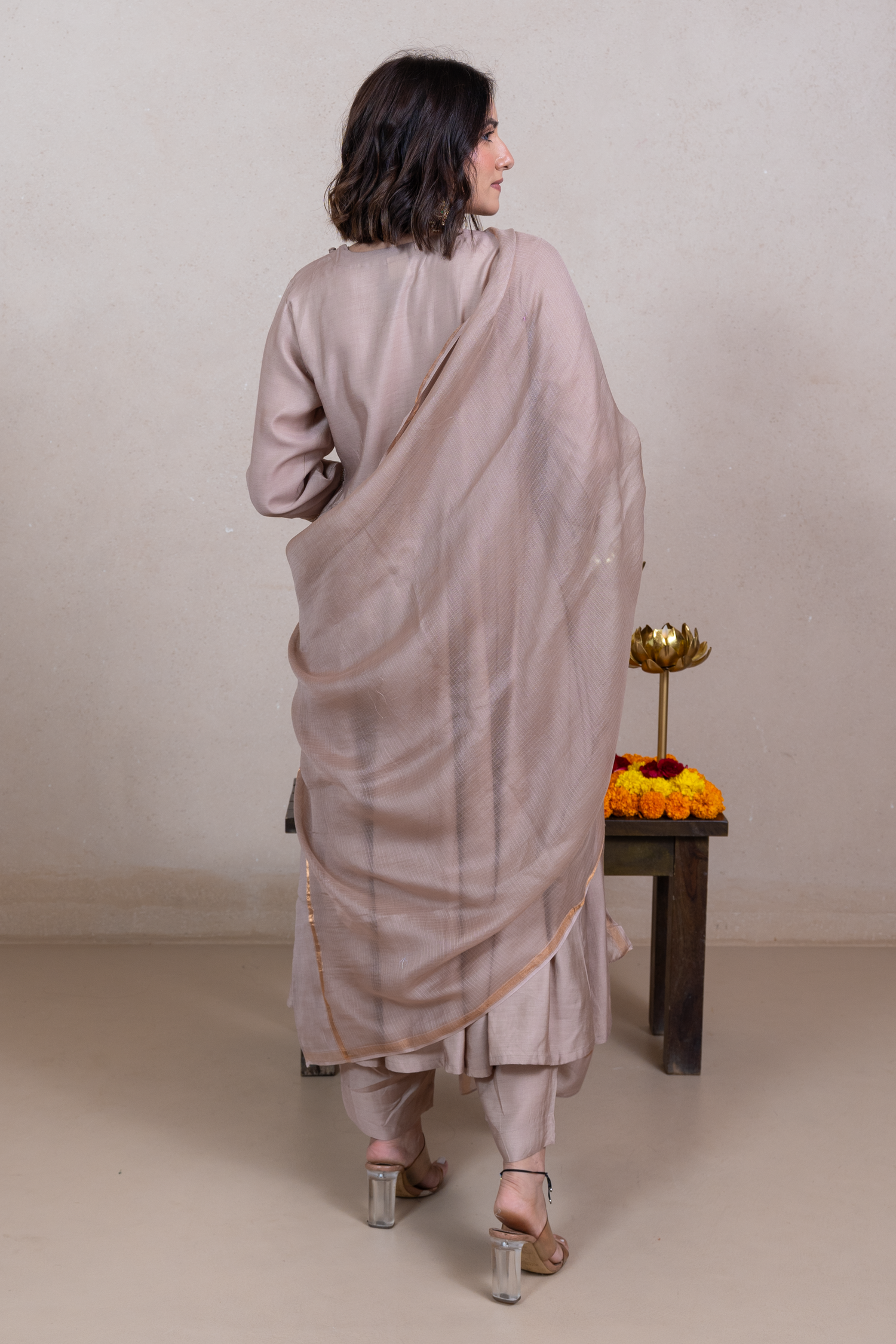 Raysham Light Peach Plain Cotton Silk Set of 3 | Ray-ethnic