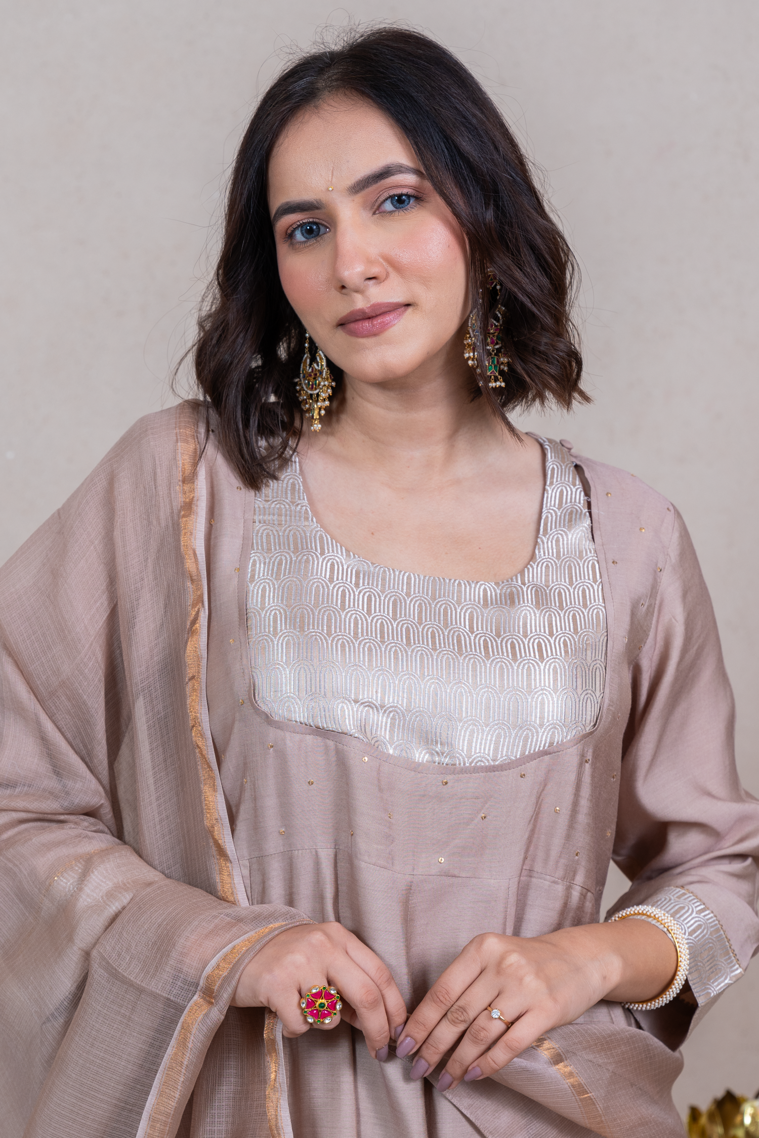 Raysham Light Peach Plain Cotton Silk Set of 3 | Ray-ethnic