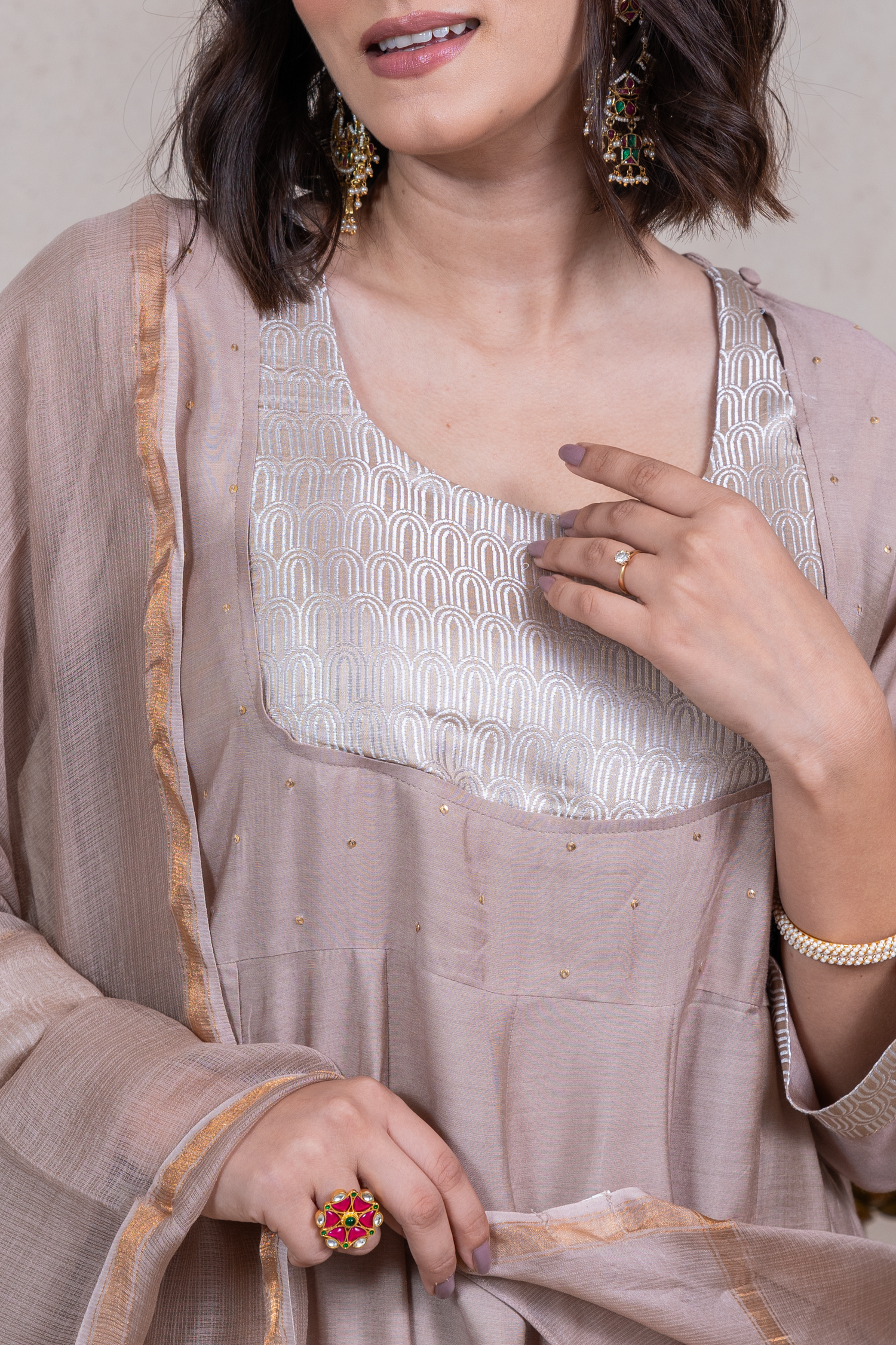 Raysham Light Peach Plain Cotton Silk Set of 3 | Ray-ethnic