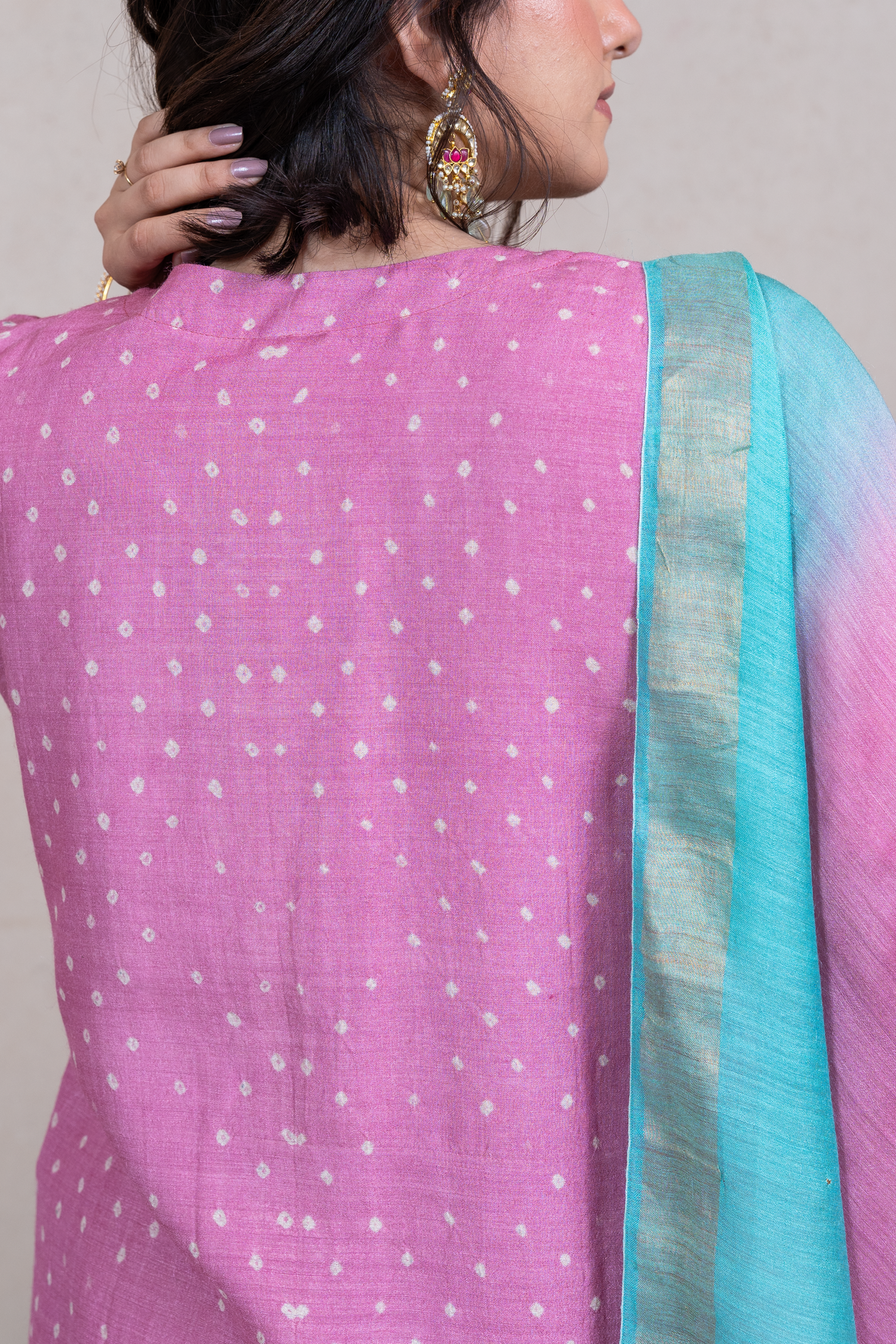Raysham Pink Bandhani Tusser Silk Set of 3 | Ray-ethnic