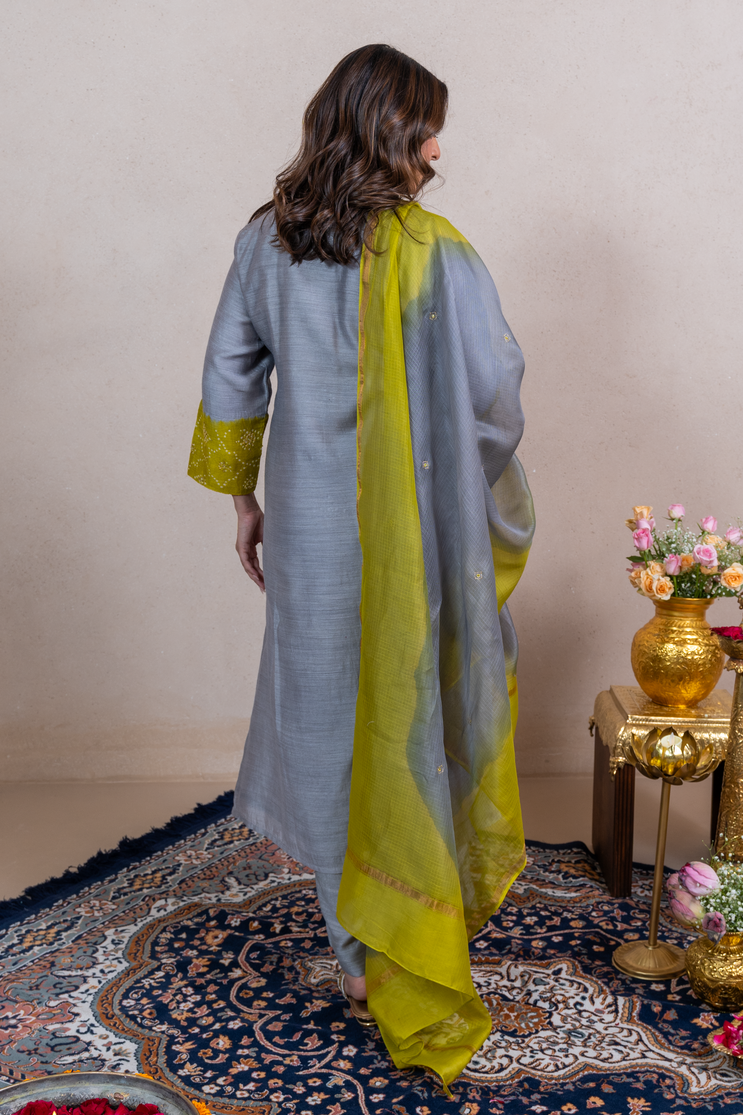 Raysham Light Grey Bandhani Tusser Silk Set of 3| Ray-ethnic