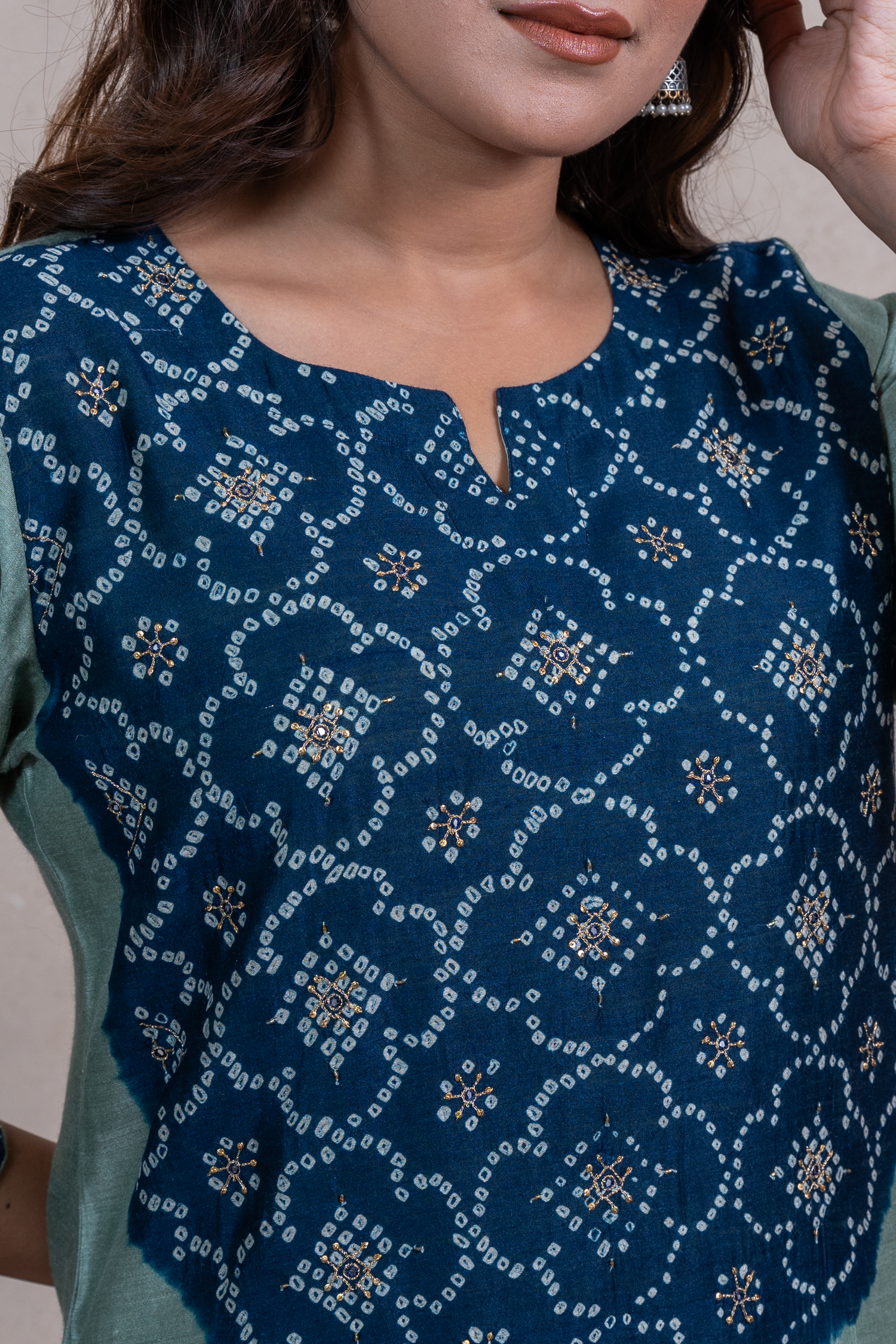 Raysham Green Bandhani Tusser Silk Set of 3 | ray-ethnic