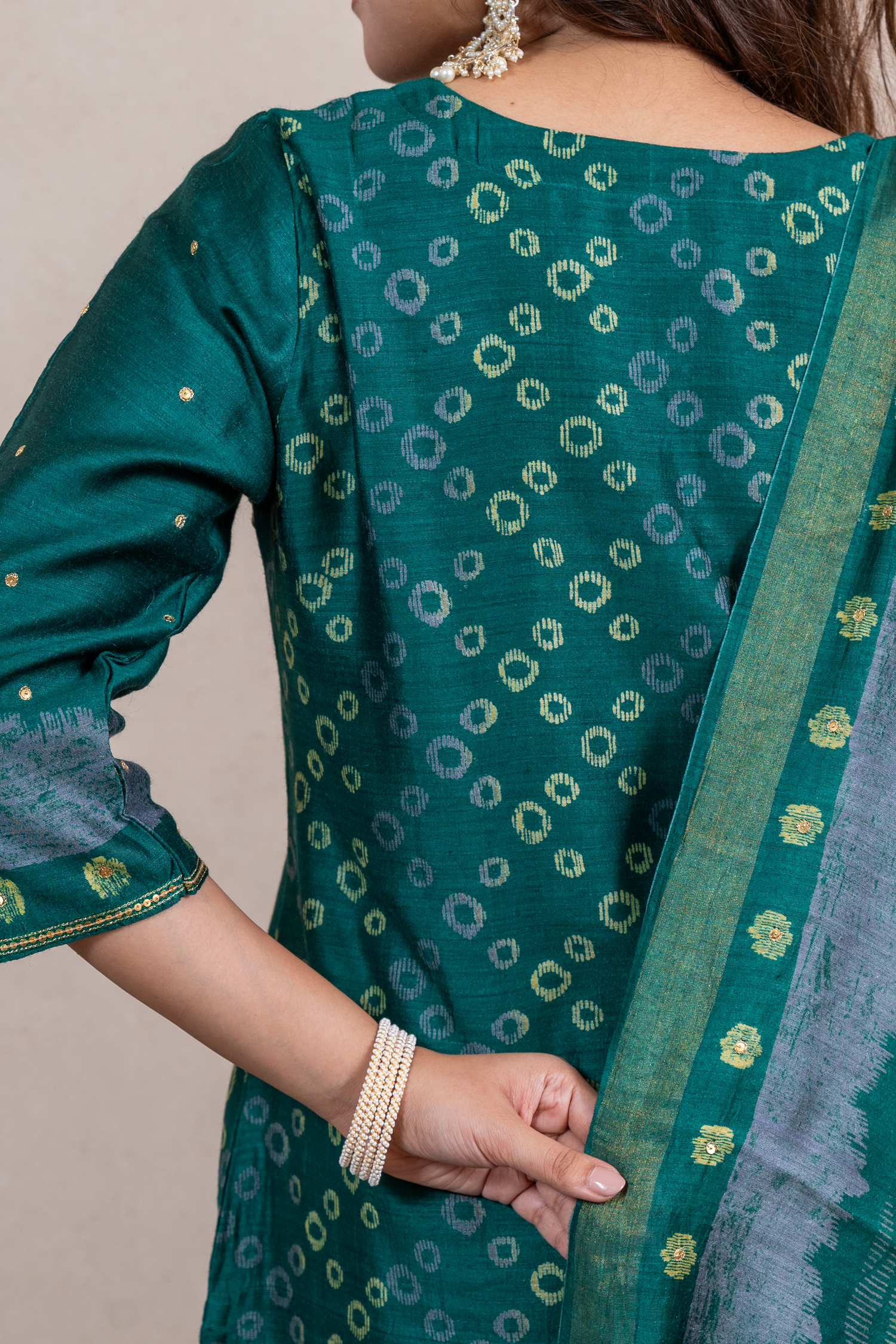 Raysham Green Block Printed Munga Silk Set of 3 | Ray-ethnic