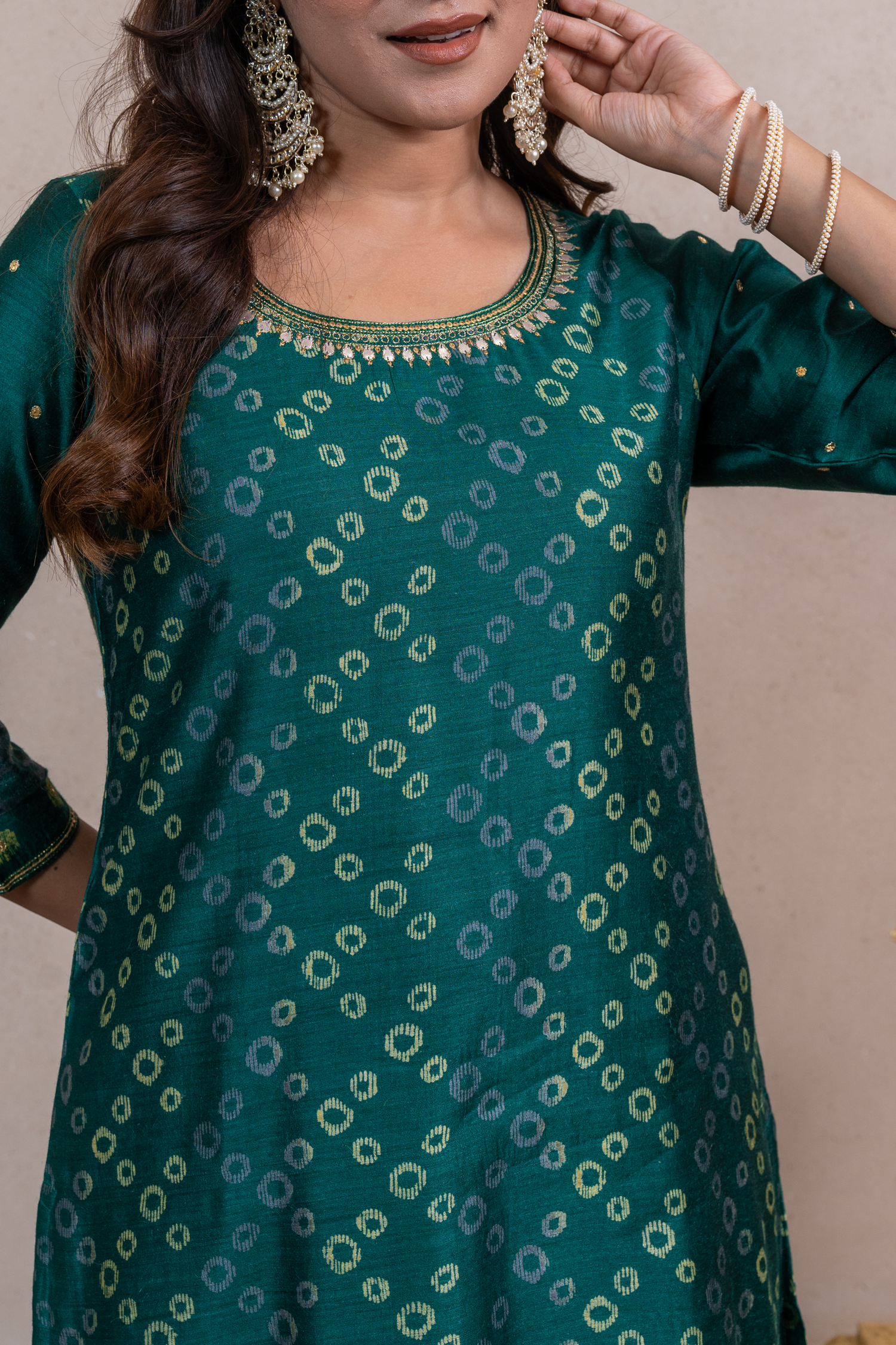 Raysham Green Block Printed Munga Silk Set of 3 | Ray-ethnic