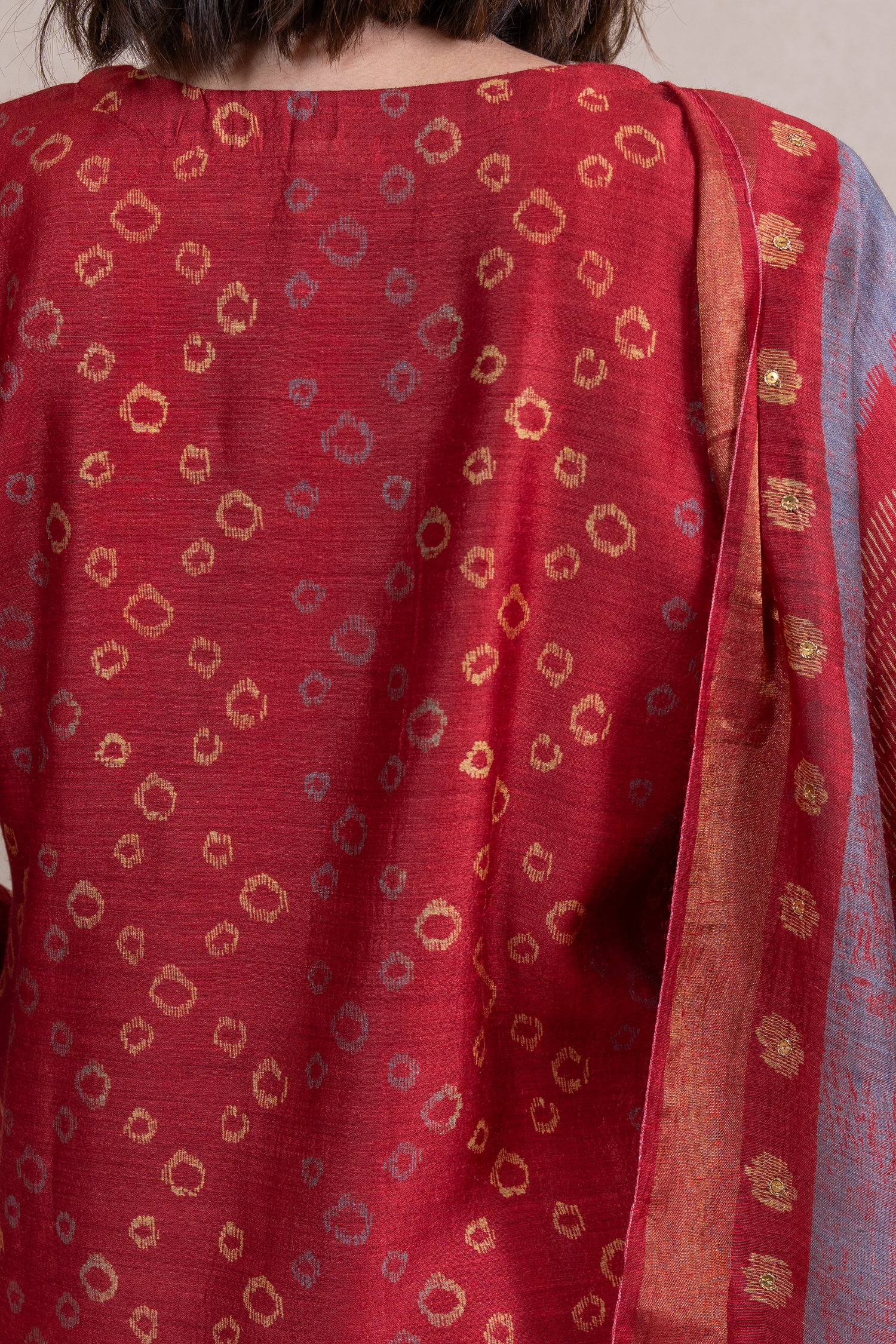 Raysham Red Block Printed Munga Silk Set of 3 | Ray-ethnic