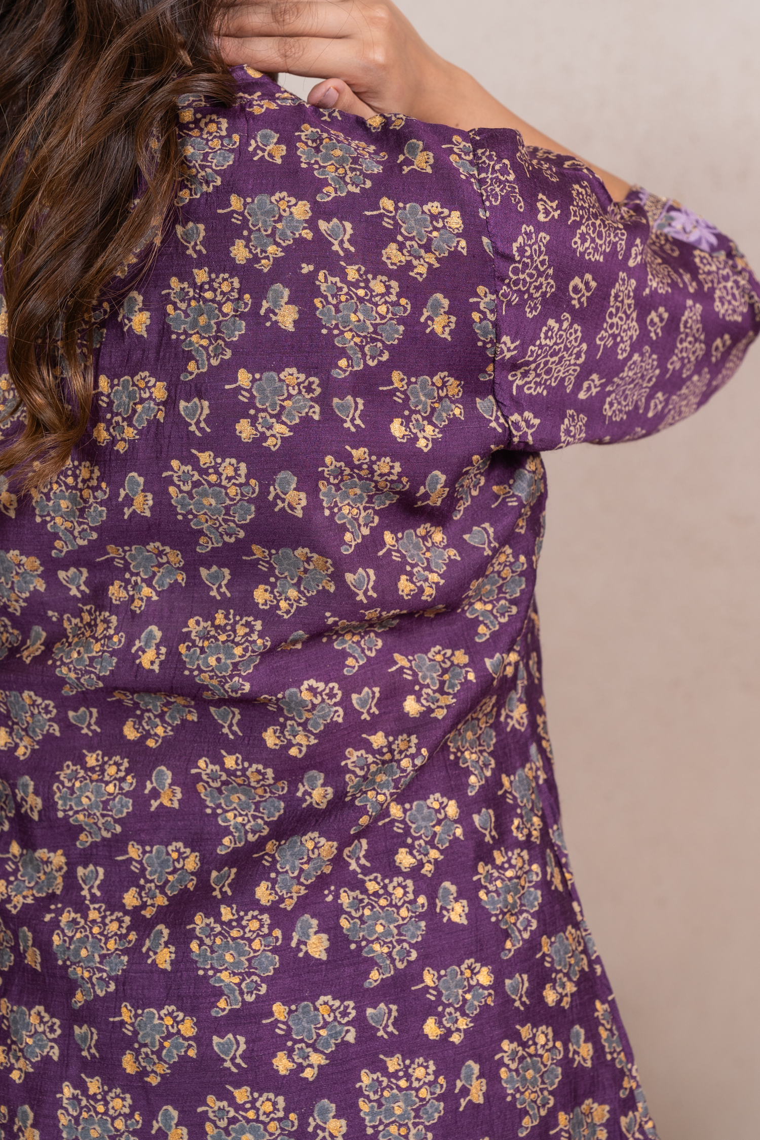 Raysham Purple Block Printed Munga Silk Set of 3 | Ray-ethnic