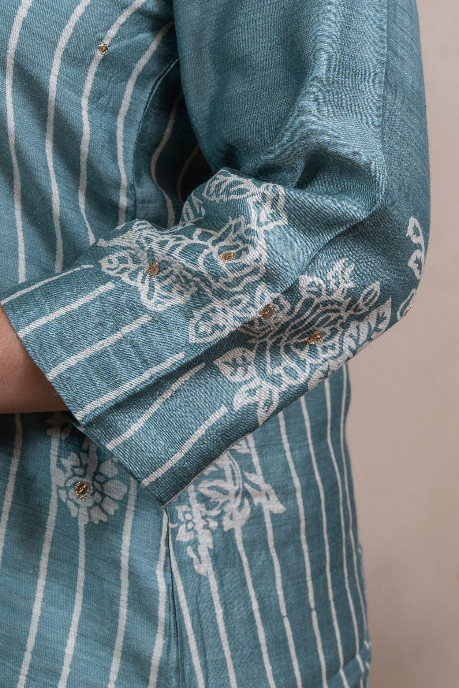 Raysham Green Block Print Munga Silk Set of 3 | Ray-ethnic